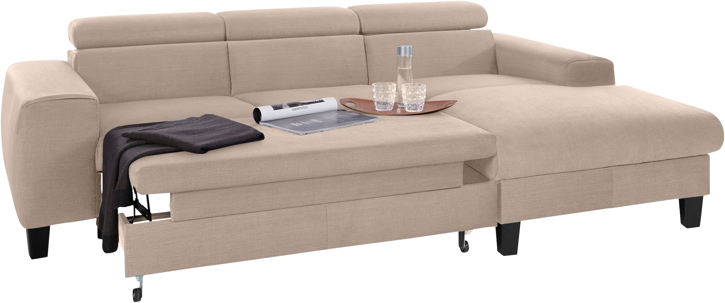 COTTA Ensemble rembourré »Morven L-Form« Set,  Set bestehend aus: Ecksofa mit Kopfteilverstellung & Hocker