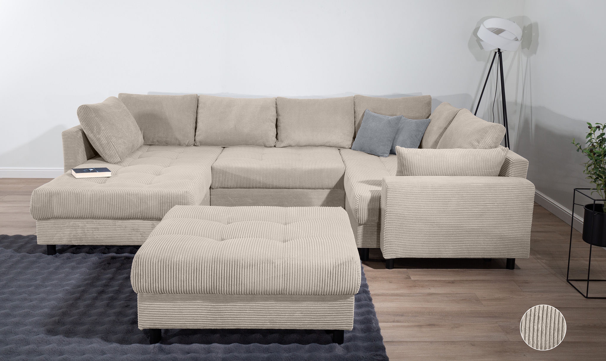 COLLECTION AB Wohnlandschaft »Toni U-Form mit Armlehne« inkl. Hocker und Zierkissen in abgesetzter Farbe, mit Bonnelfederkern