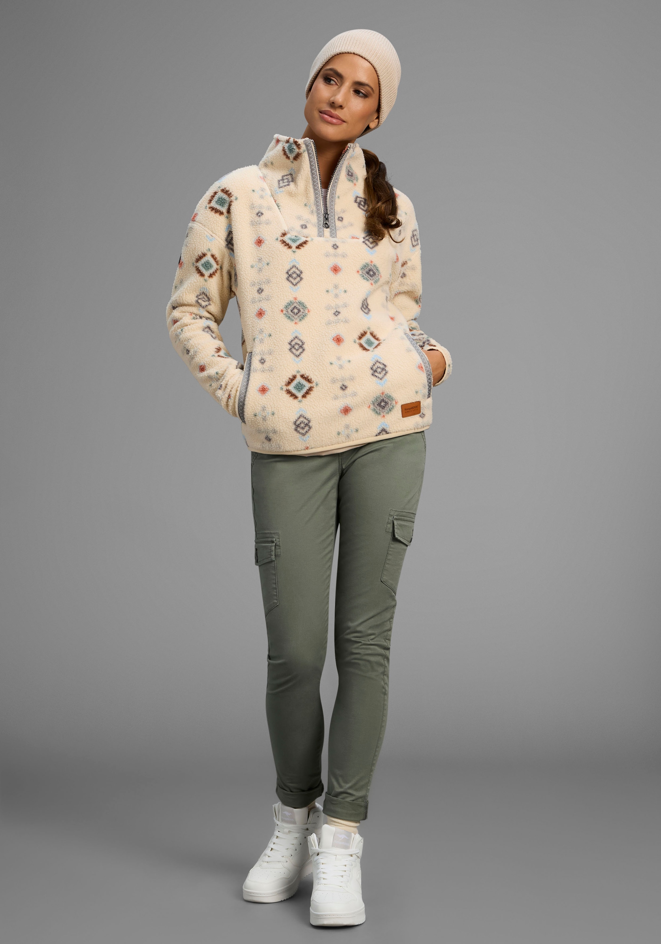 KangaROOS Fleecepullover aus kuscheligem Sherpa Fleece, Half-zip