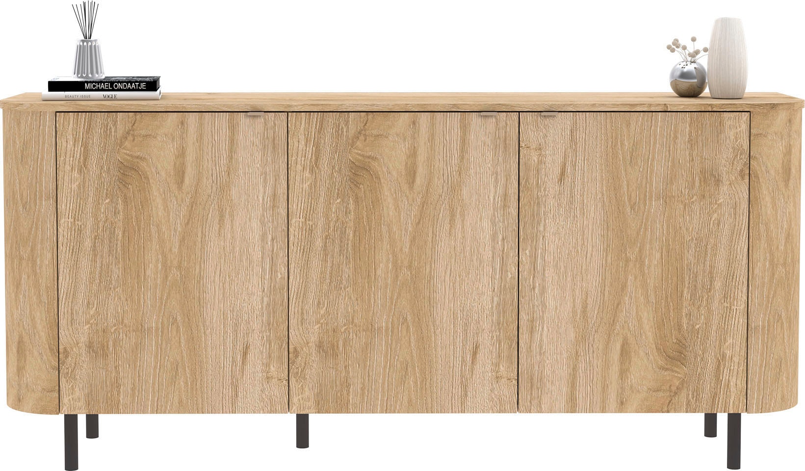 Home affaire Sideboard »Murano, 181 cm breit, 3 Türen, Anrichte, Kommode, Stauraumschrank« Formgebogenes MDF, Stirnseiten mit Rundung, Füsse und Griffe aus Metall