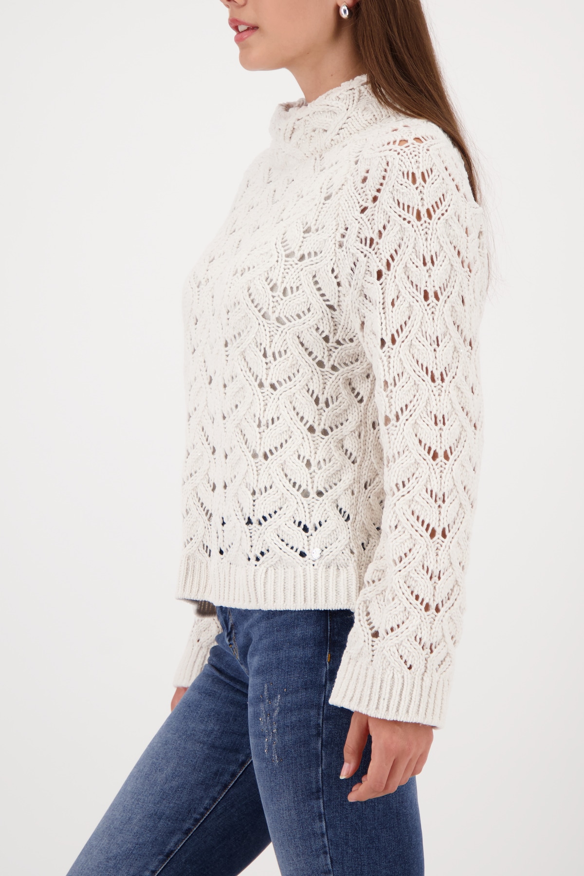 Monari Pull en tricot »Pullover Chenille Ajour« Regular fit mit Rollkragen