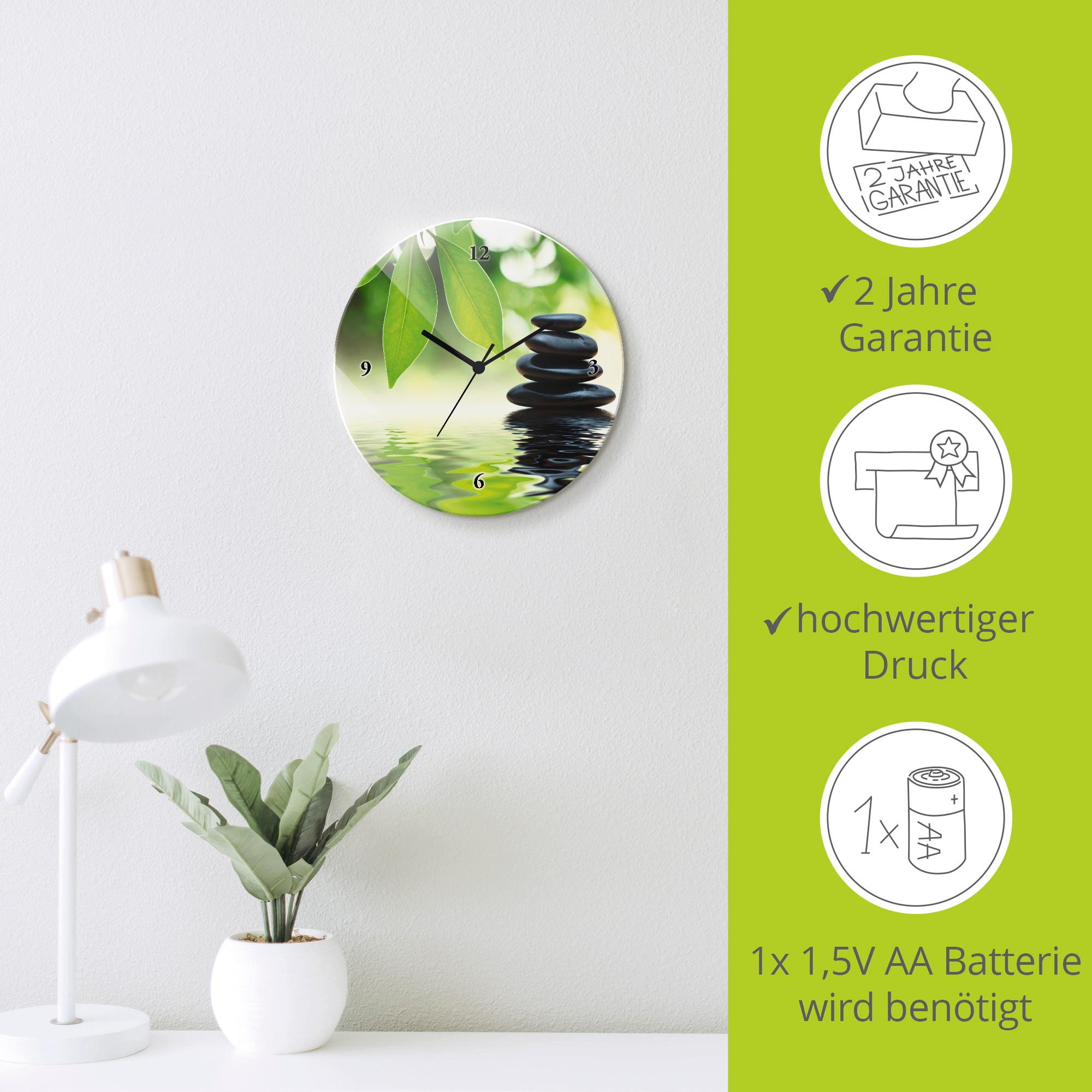 Artland Wanduhr »Zen Steinpyramide auf Wasseroberfläche« wahlweise mit  Quarz- oder Funkuhrwerk, lautlos ohne Tickgeräusche