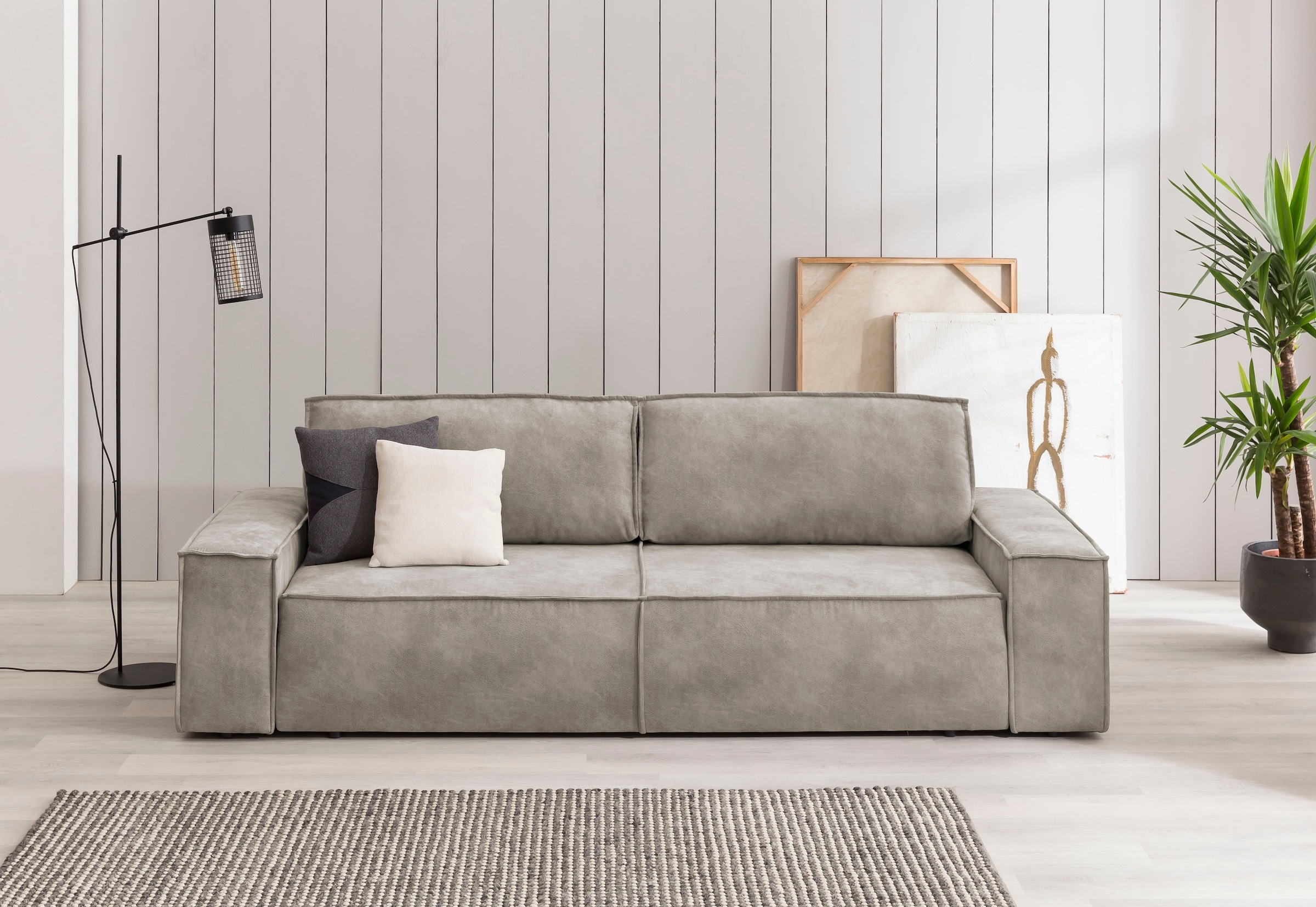 GOODproduct 3-Sitzer »SHERWOOD Vintage Lederoptik Schlafsofa (257cm)« Schlaffunktion mit Bettkasten (ca. 136/200cm)
