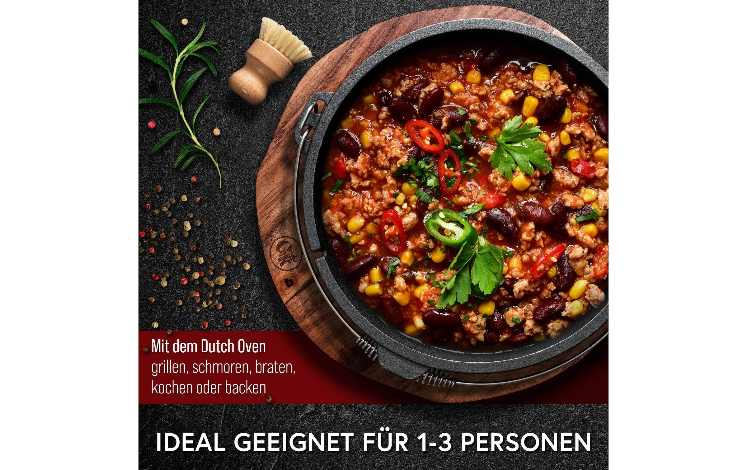   Grilltopf »Gusskoenig Dutch Oven Set 4,5 l mit Deckelheber, Bürste« Gusseisen Set mit 2in1 Deckelheber und Reinigungsbürste