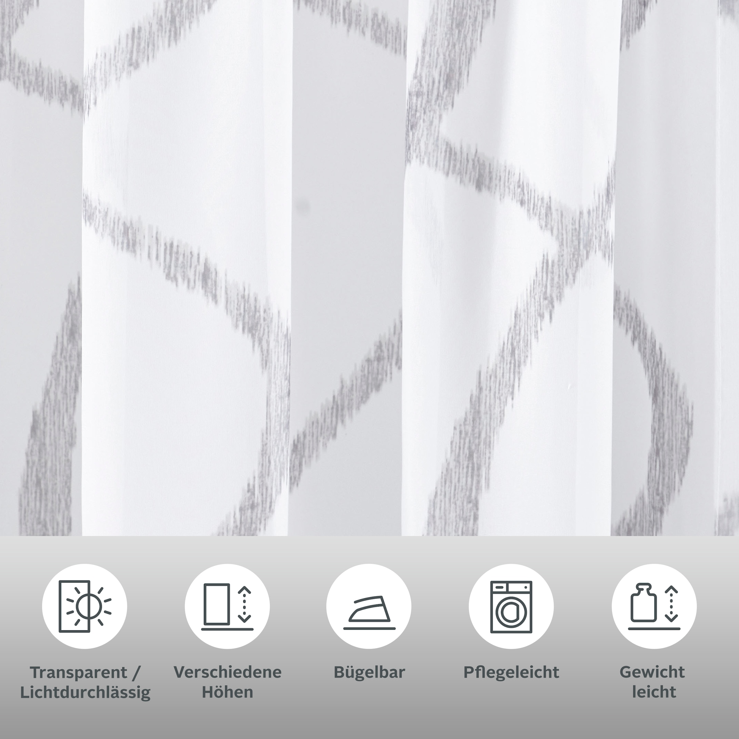 my home Rideau »Bene« Bande volante 1 cuis tlg. Transparent, gemustert, glatt, verschiedene Grössen