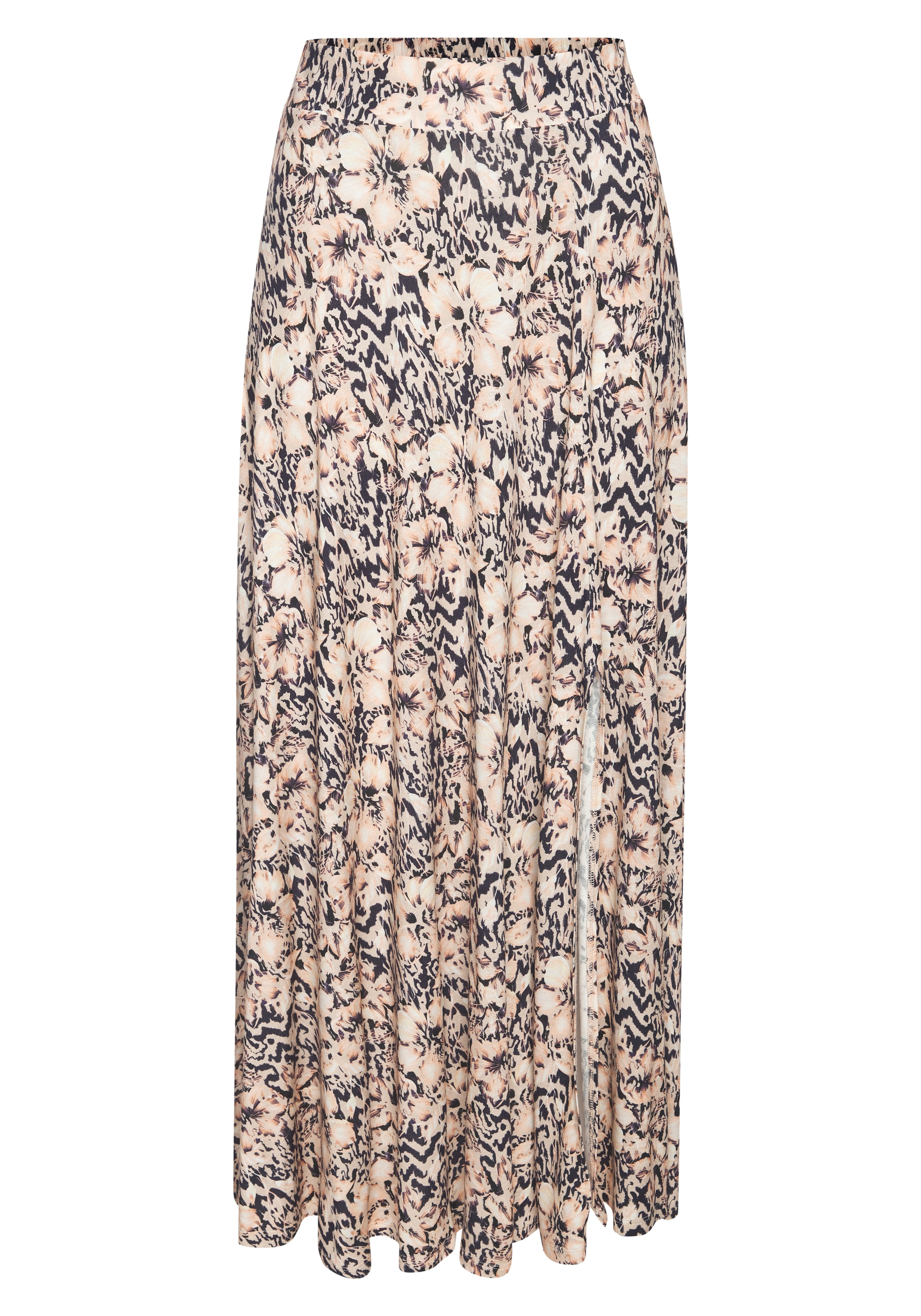 Buffalo Maxi jupe aus Viskosejersey, langer Sommerrock mit Alloverdruck und Schlitz