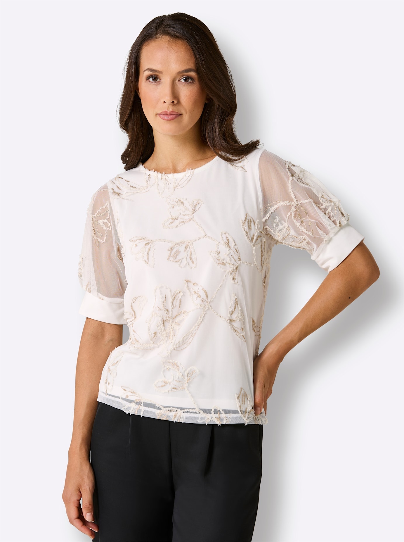 CREATION L PREMIUM Shirt à col rond »Mesh-Shirt« 1 pièces