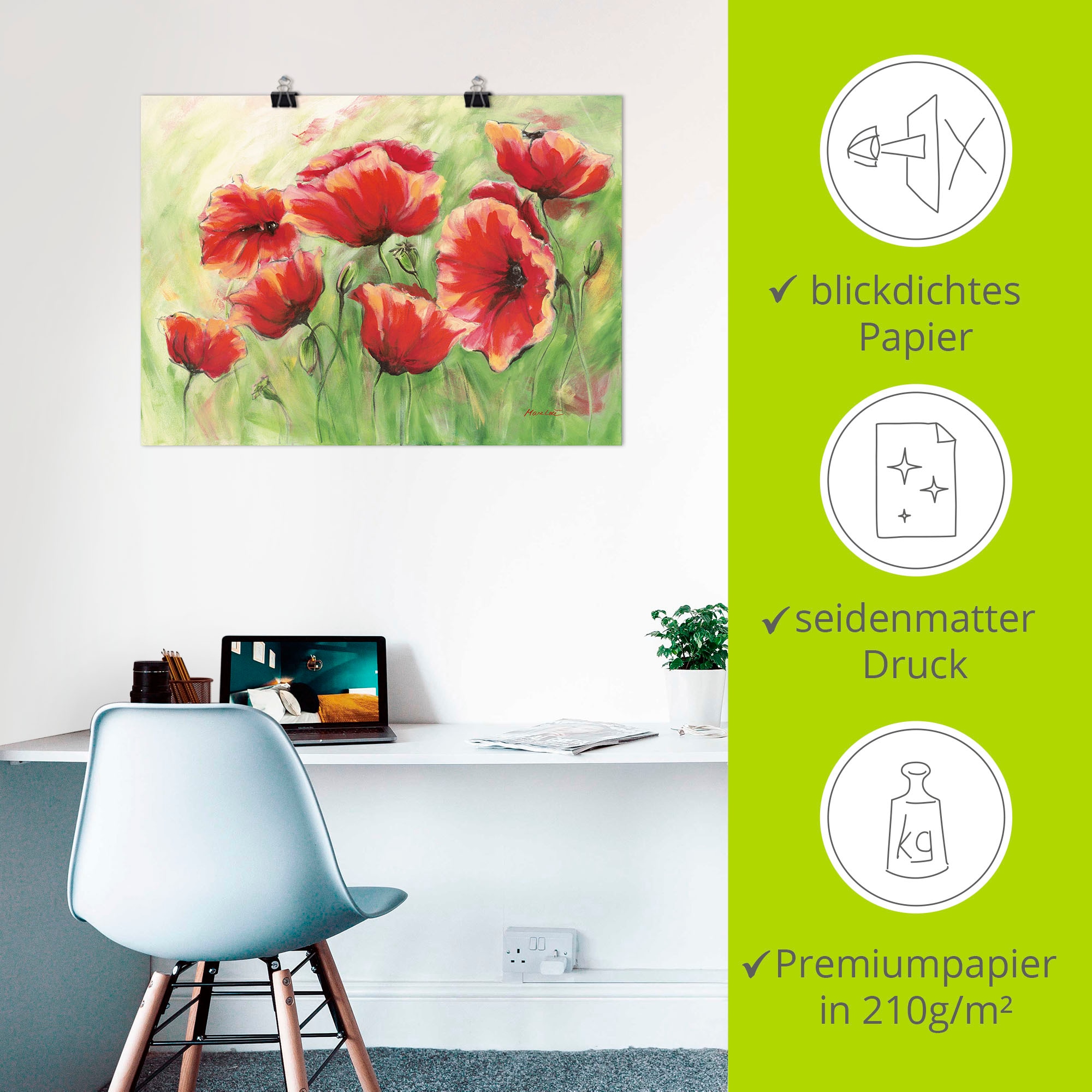 Artland Wandbild »Rote Mohnblumen II« Blumen 1 Stk. tlg. als Leinwandbild, Poster in verschied. Grössen
