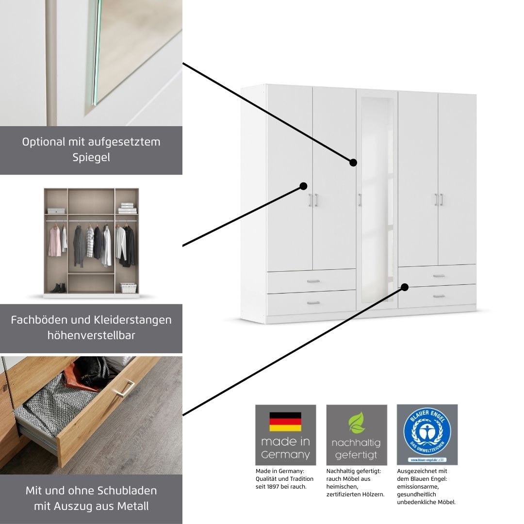 rauch Armoire à portes battantes »Kleiderschrank Schrank Garderobe Wäscheschrank BORBONA« Largeurs 226/271 cm, hauteur 210 cm,  disponible en 2 largeurs, avec miroir et de nombreuses combinaisons de couleurs FABRIQUÉ EN ALLEMAGNE