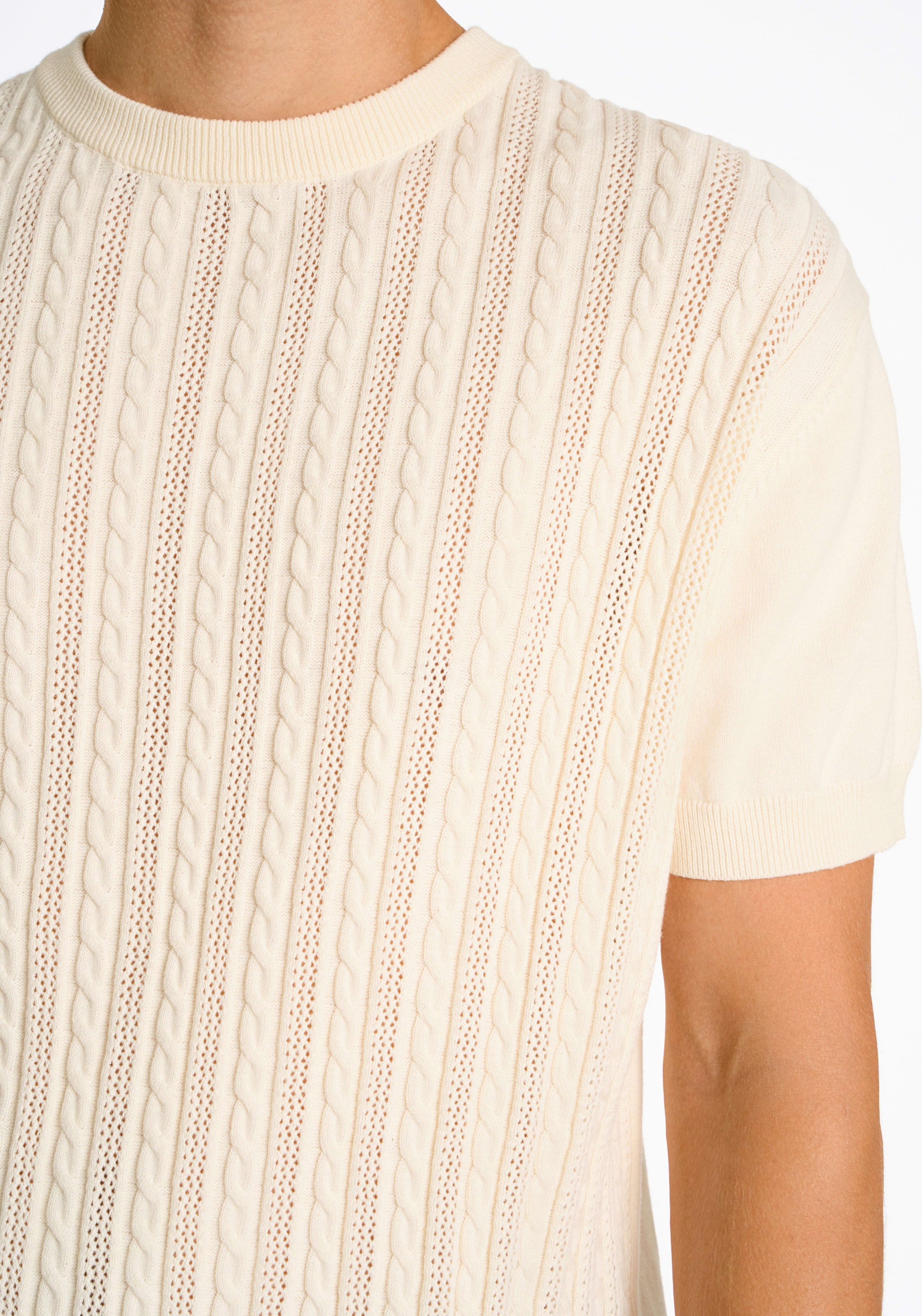 LINDBERGH Pull en tricot mit Zopfmuster, kurzarm