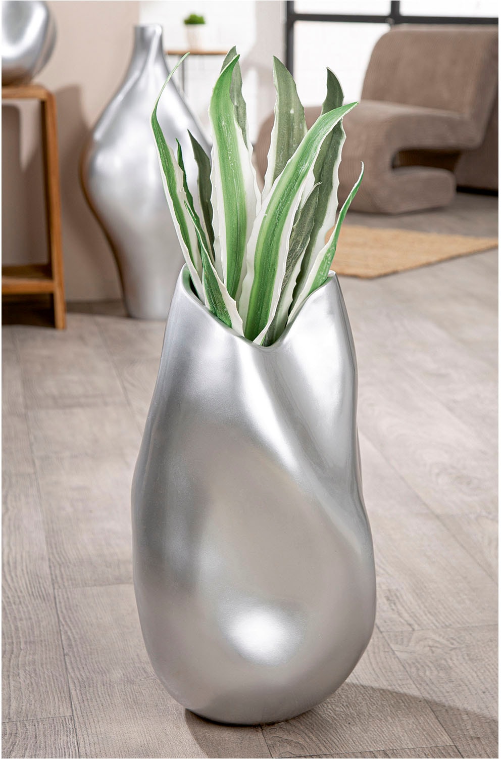 GILDE Bodenvase »Bodenvase organisch Jolie silberfarben H. 50,5 cm«