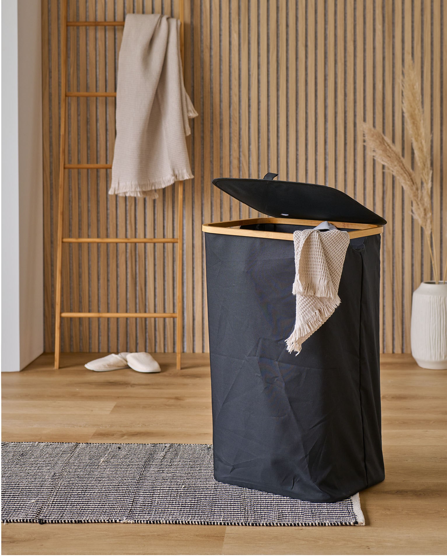 Zeller Present Panier à linge Bambusbogen und Klettverschluss