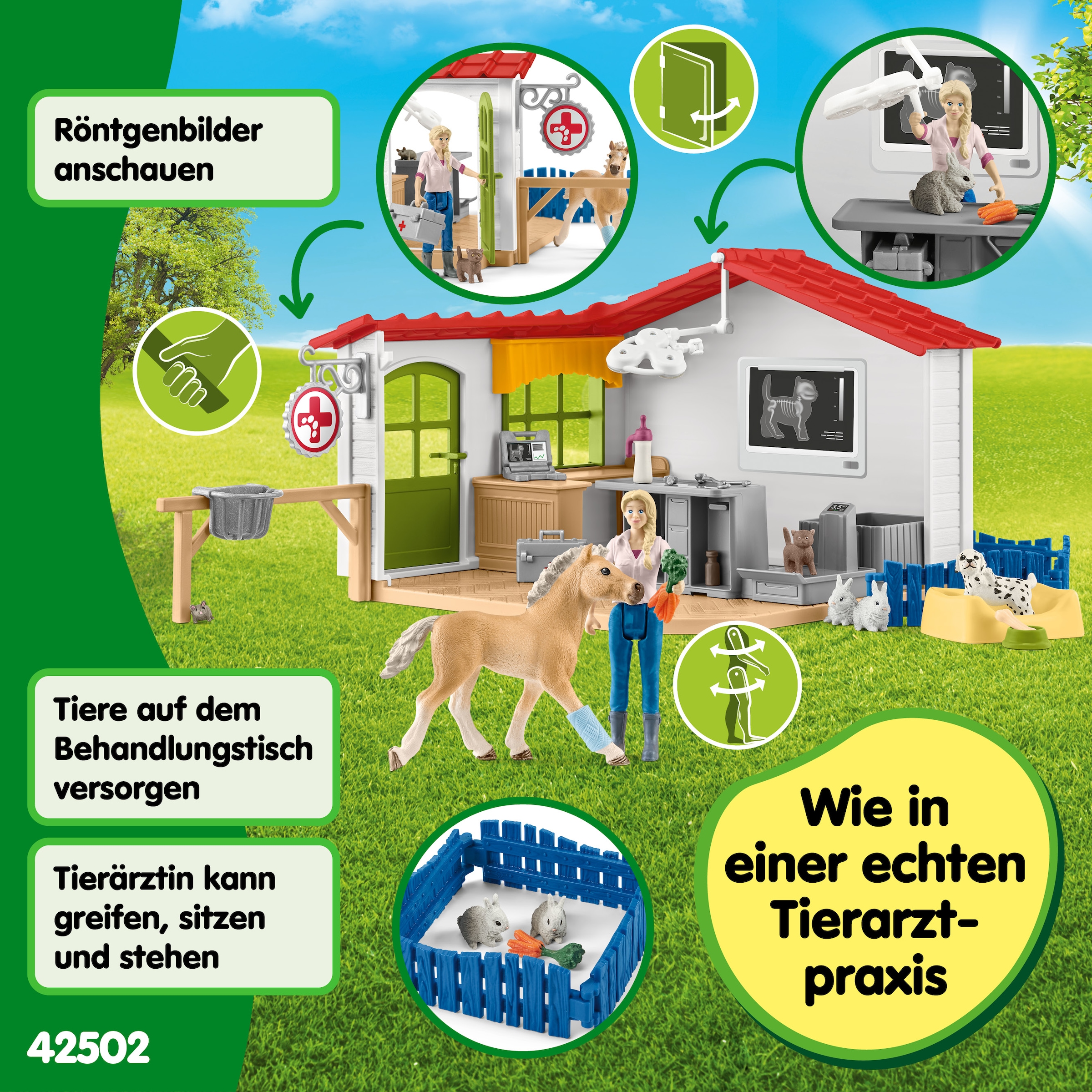 Schleich® Monde de jeu »FARM WORLD, Tierarzt-Praxis mit Haustieren (42502)« fabriqué en Europe
