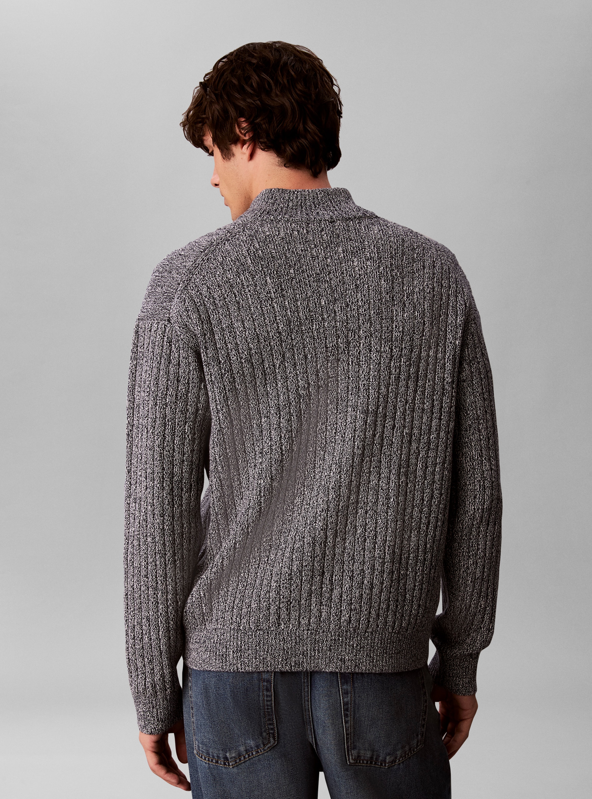 Calvin Klein Rundhalspullover »VERTICAL TEXTURE COTTON« Regular fit mit 2-Wege-Reissverschluss