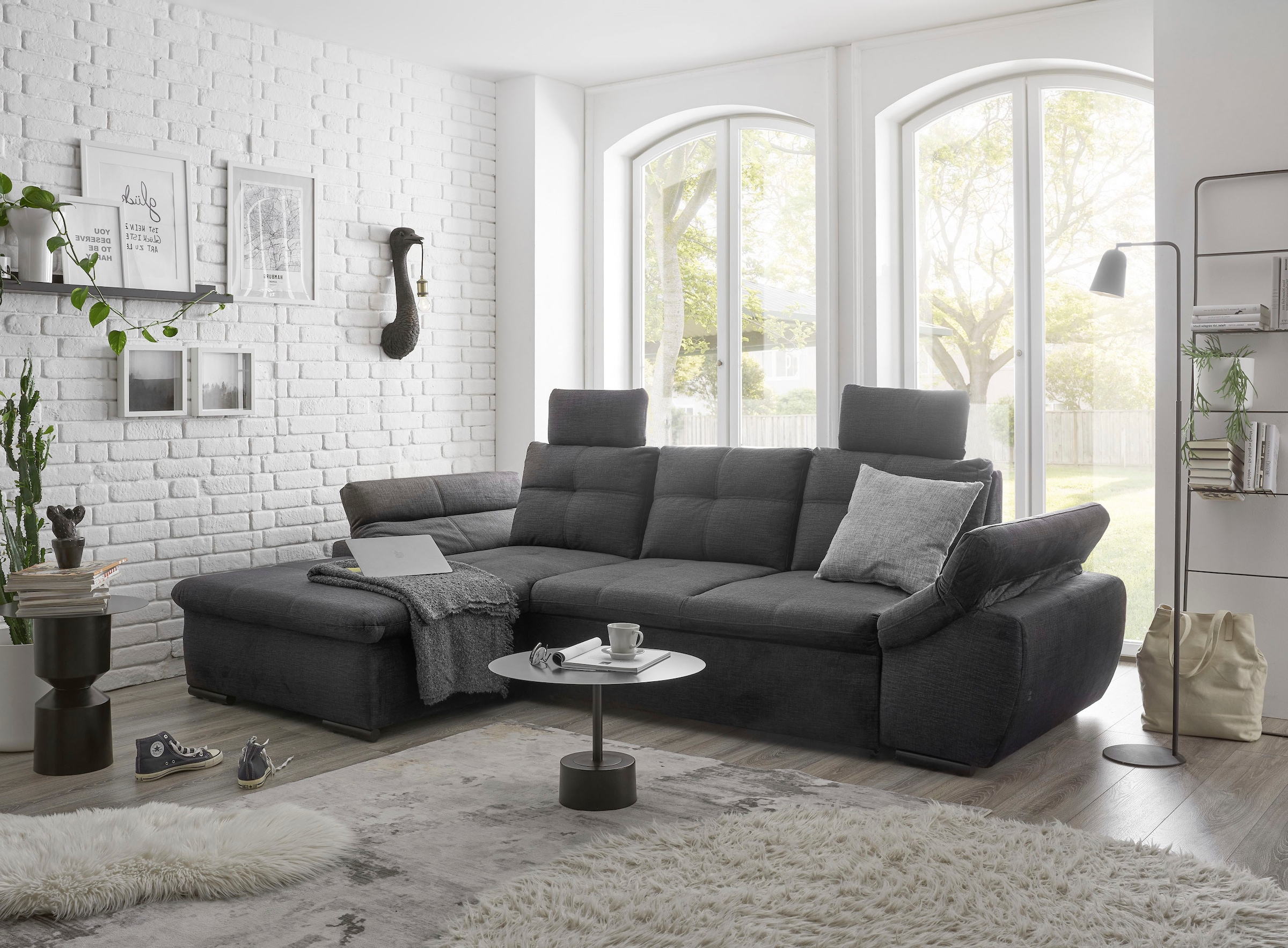 ED EXCITING DESIGN Canapé d'angle »Alija L-Form« mit Bettfunktion, Armteilverstellung & Kopfstützen