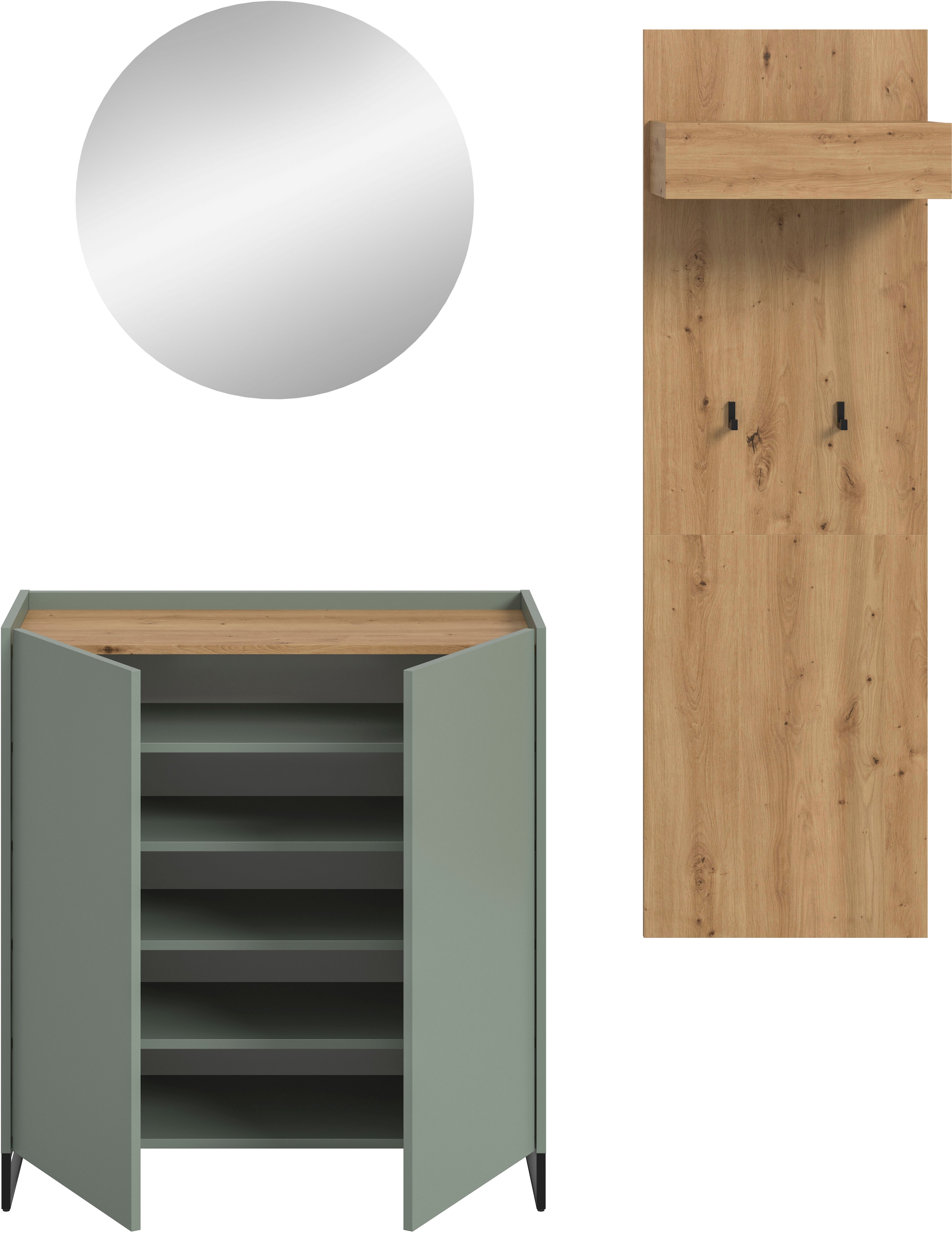 INOSIGN Garderoben-Set »EVRID, 3-teilig, Breite 175 cm, individuell stellbar & erweiterbar« best. aus: Kommode, Spiegel & Garderobenpaneel, 3 Stk. tlg.