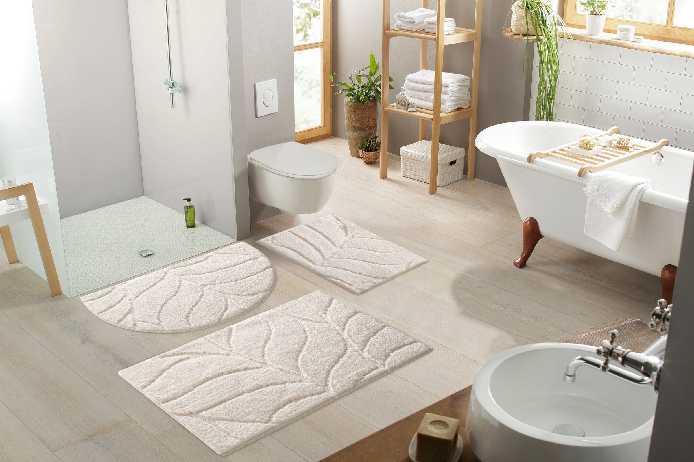 my home Tapis de bain »Epense, Badvorleger, Badezimmer Teppich, Duschmatte mit Blattstruktur« Höhe 10 mm Badteppich, Uni, Blätter, Hoch-Tief, verschiedene Farben und Grössen