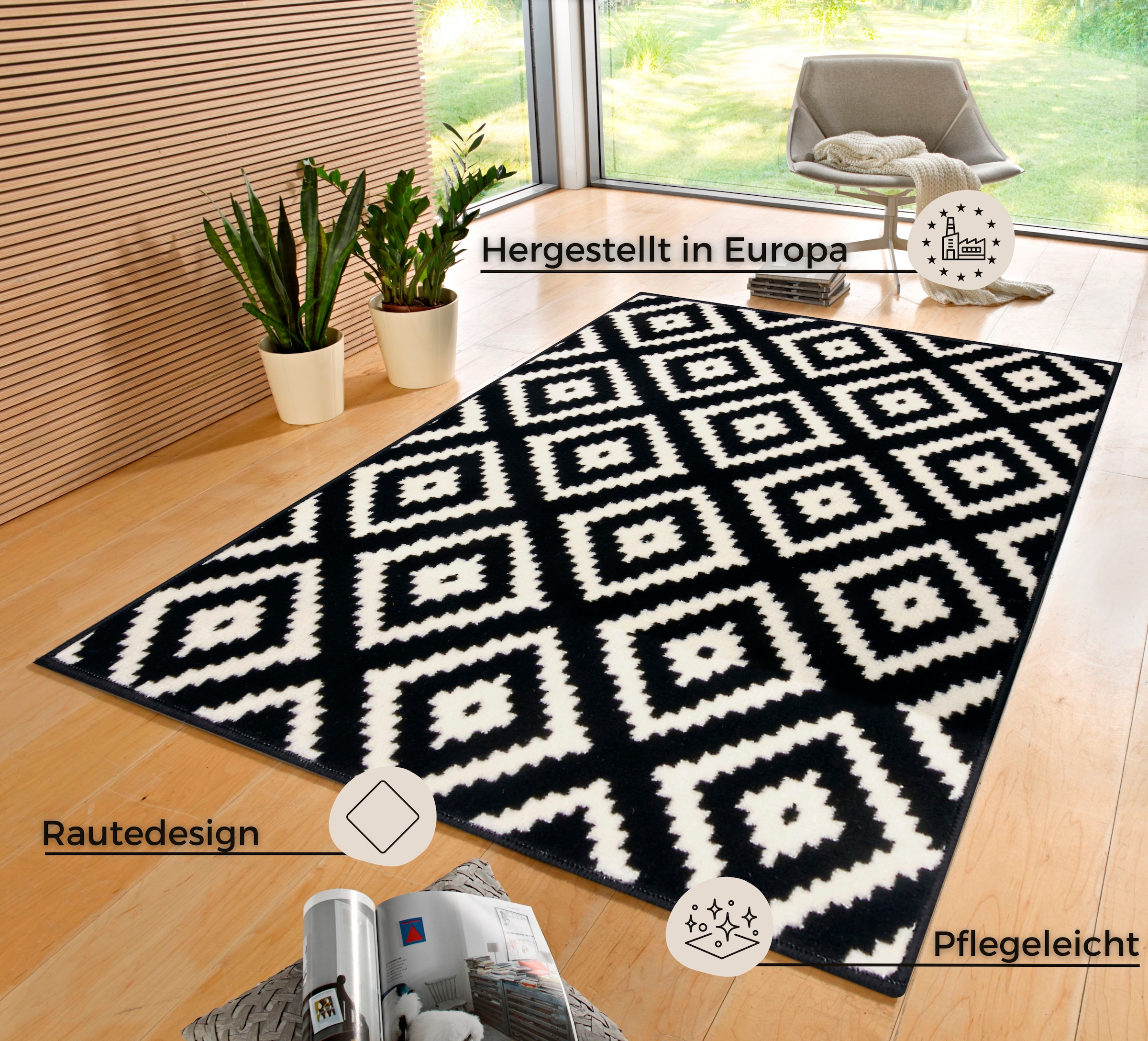 HANSE Home Tapis »Raute« Rectangulaire 9 mm Höhe Läufer, Kurzflor, Skandi, Raute, Wohnzimmer, Schlafzimmer, Flur
