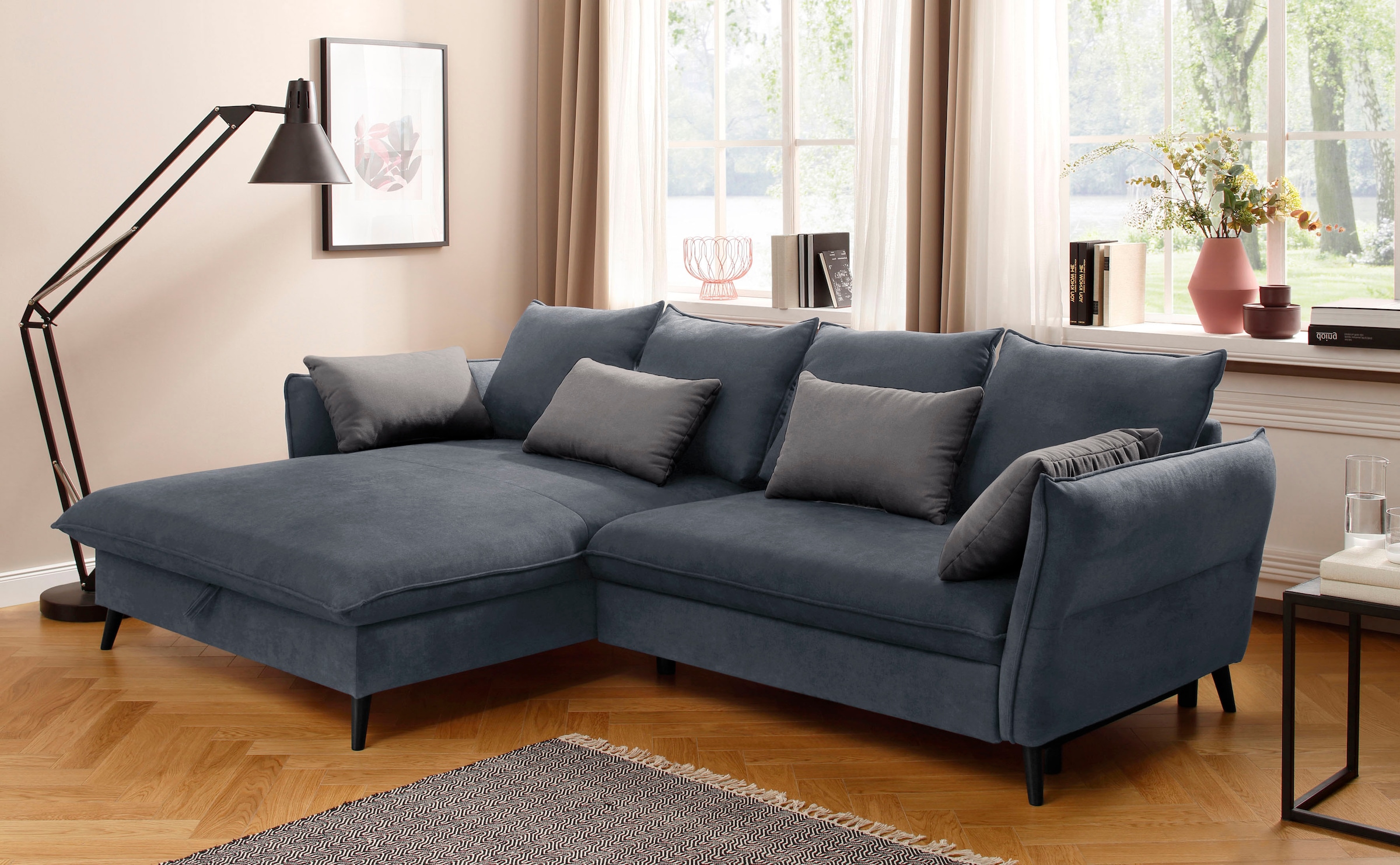 Home affaire Canapé d'angle »Tirano, moderne Optik, komfortabel, Breite 274cm,L-Form« wahlweise mit Bettfunktion und Bettkasten