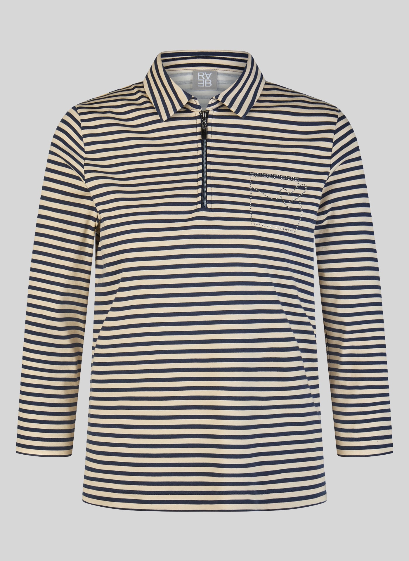 Rabe T-shirt à manches 3/4 im Streifen-Look und mit Hemdblusenkragen