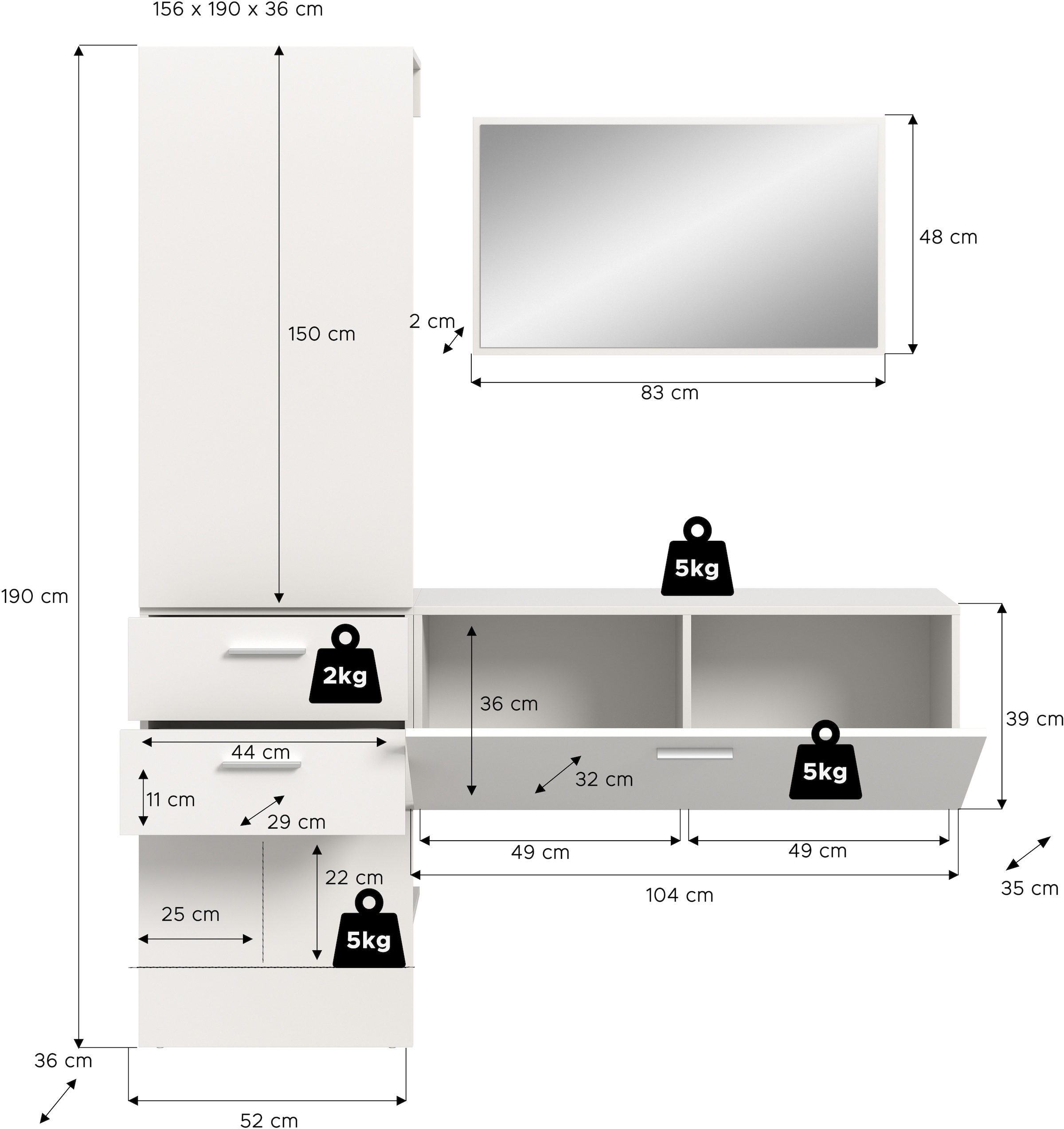 Home affaire Garderoben-Set Set, 3 Stk. tlg.