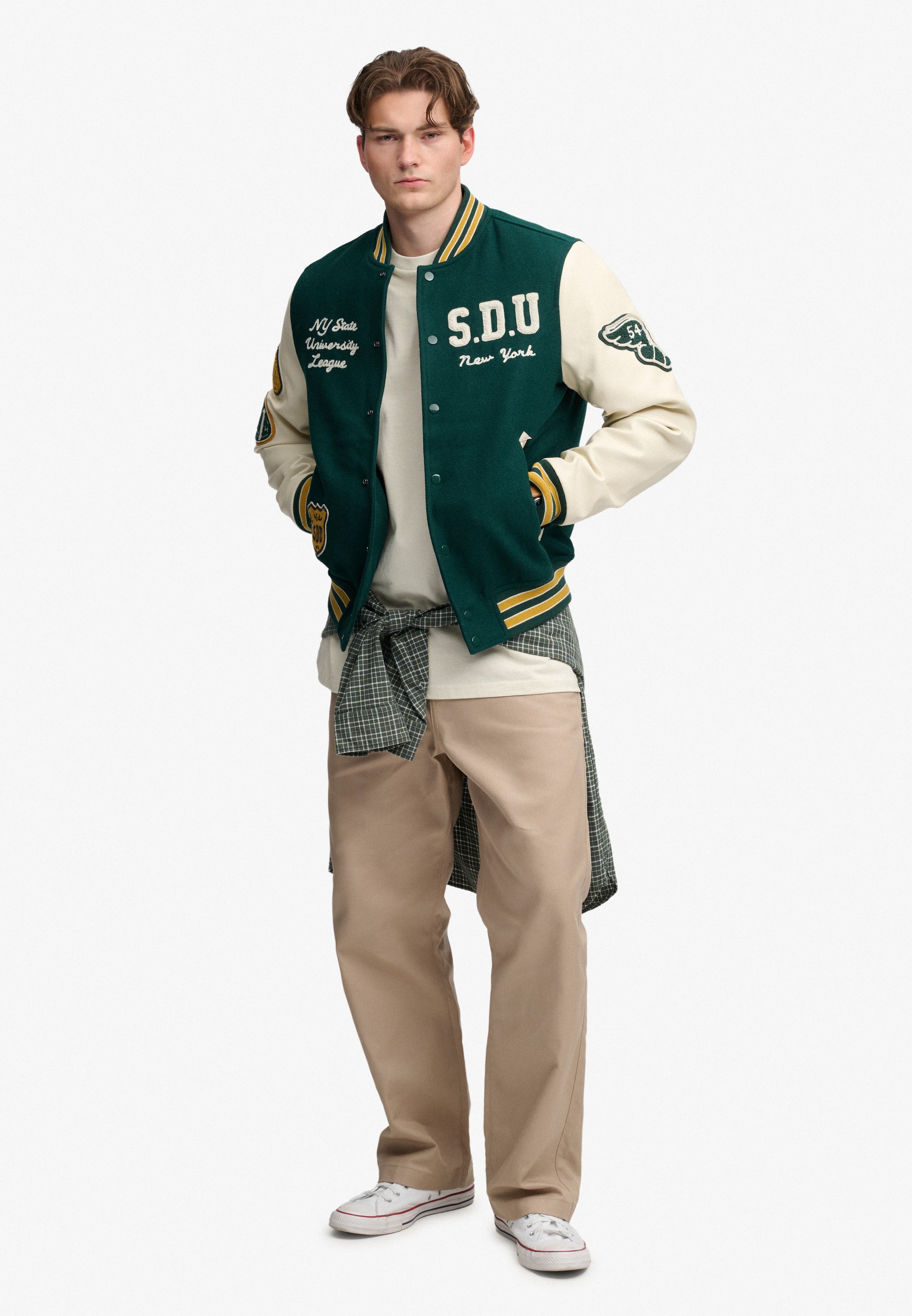 Superdry Collegejacke »VINTAGE PATCHED VARSITY JKT« Materialmix, relaxed fit