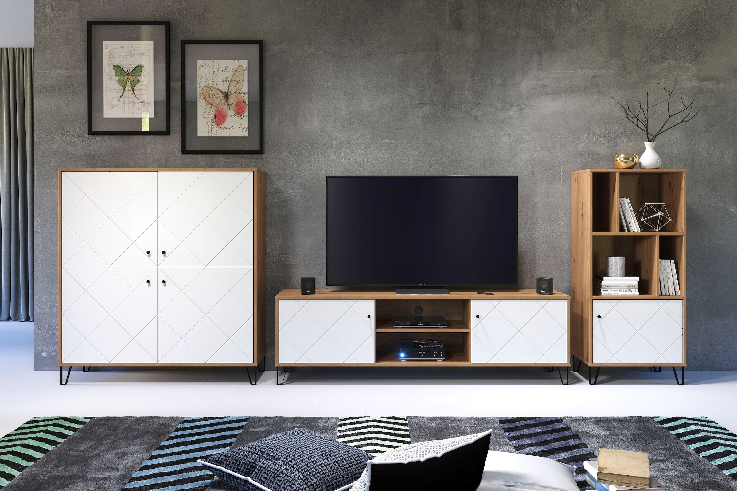 Home affaire Highboard »Tarragona« Highboard mit 4 Türen & Soft-Close - (B/T/H) 123/40/136 cm