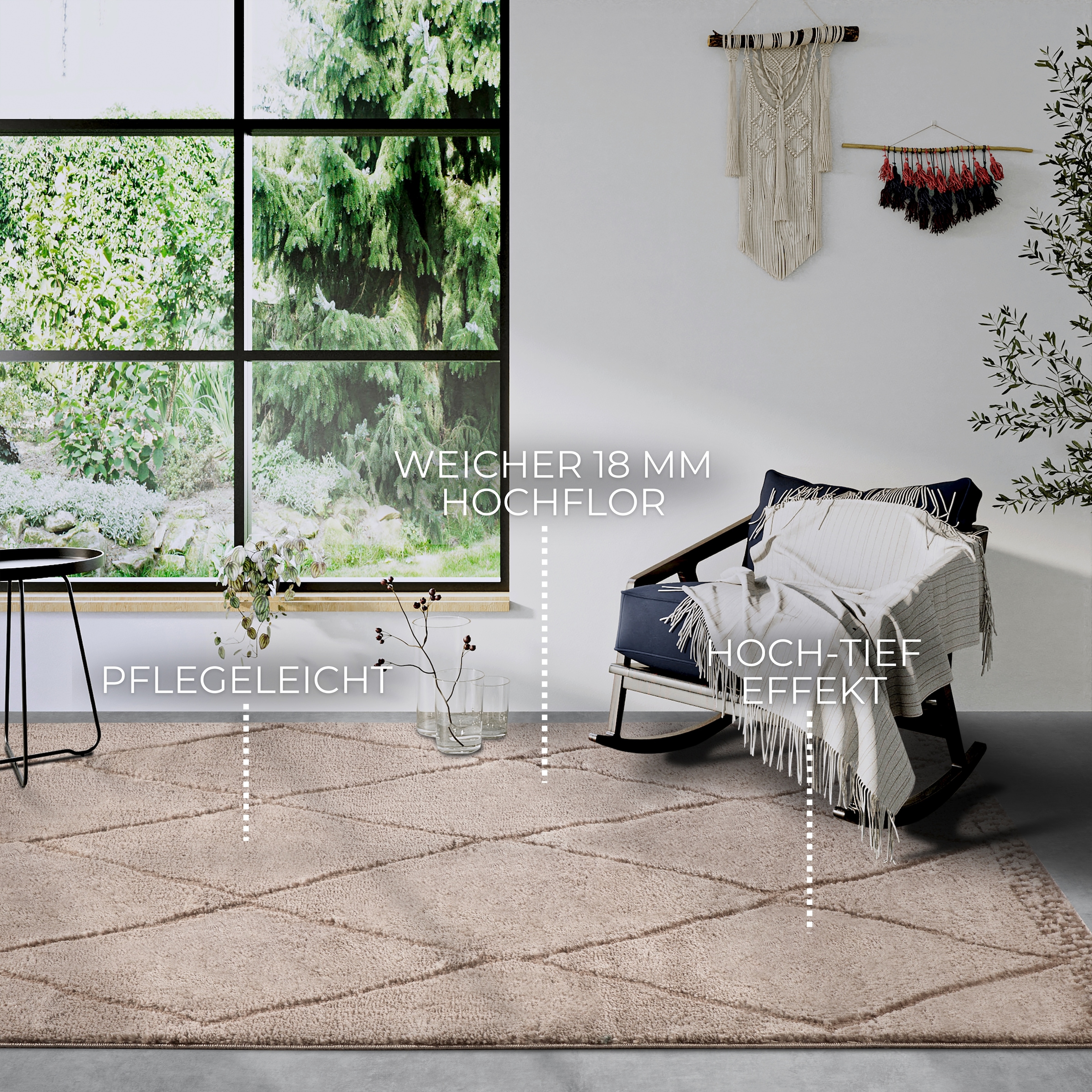ELLE DECORATION Tapis design »Perrotin« Rectangulaire 18 mm Höhe Läufer, Shaggy, flauschig, weich, Langflor, modern, Hoch Tief Effekt