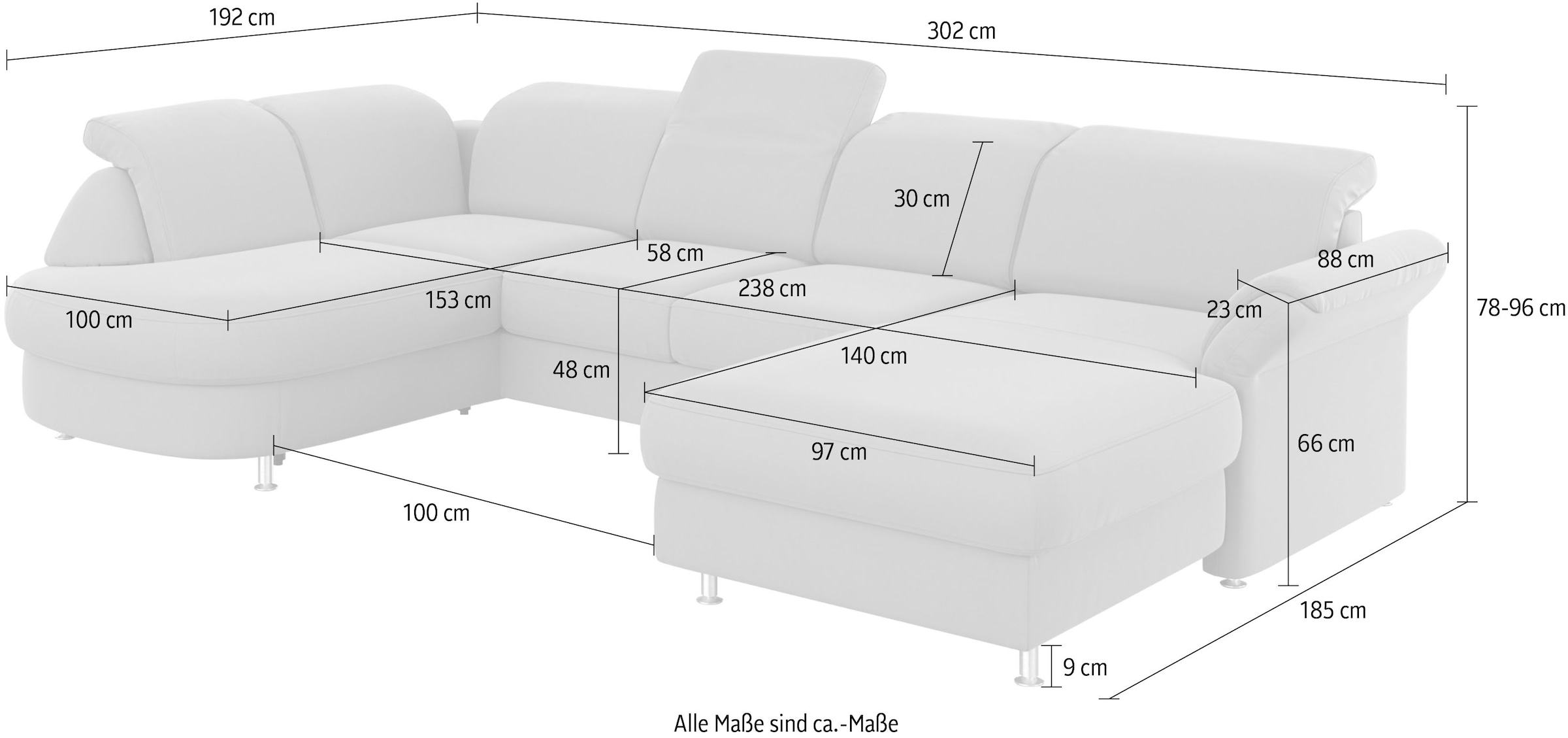 sit&more Paysage de salon »Apulia U-Form« wahlweise Bettfunktion, Bettkasten und Kopf- und Armteilverstellung