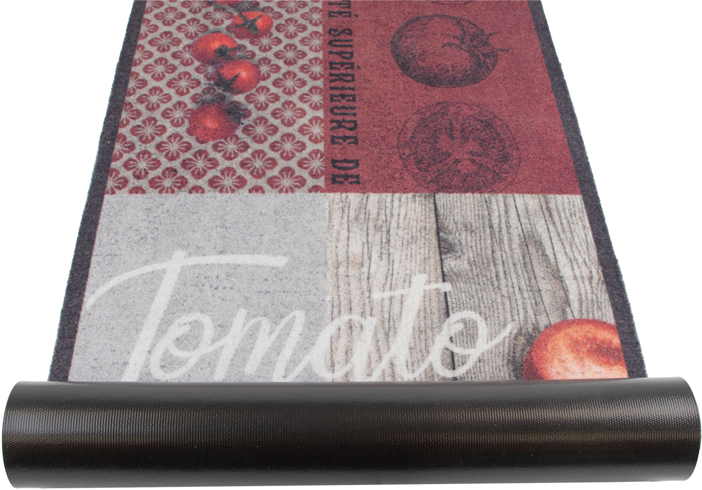 Primaflor-Ideen in Textil Chemin de cuisine »TOMATO, Made in Belgium« Rectangulaire 6,5 mm Höhe Motiv Tomaten, mit Schriftzug, rutschhemmend, waschbar, Küche