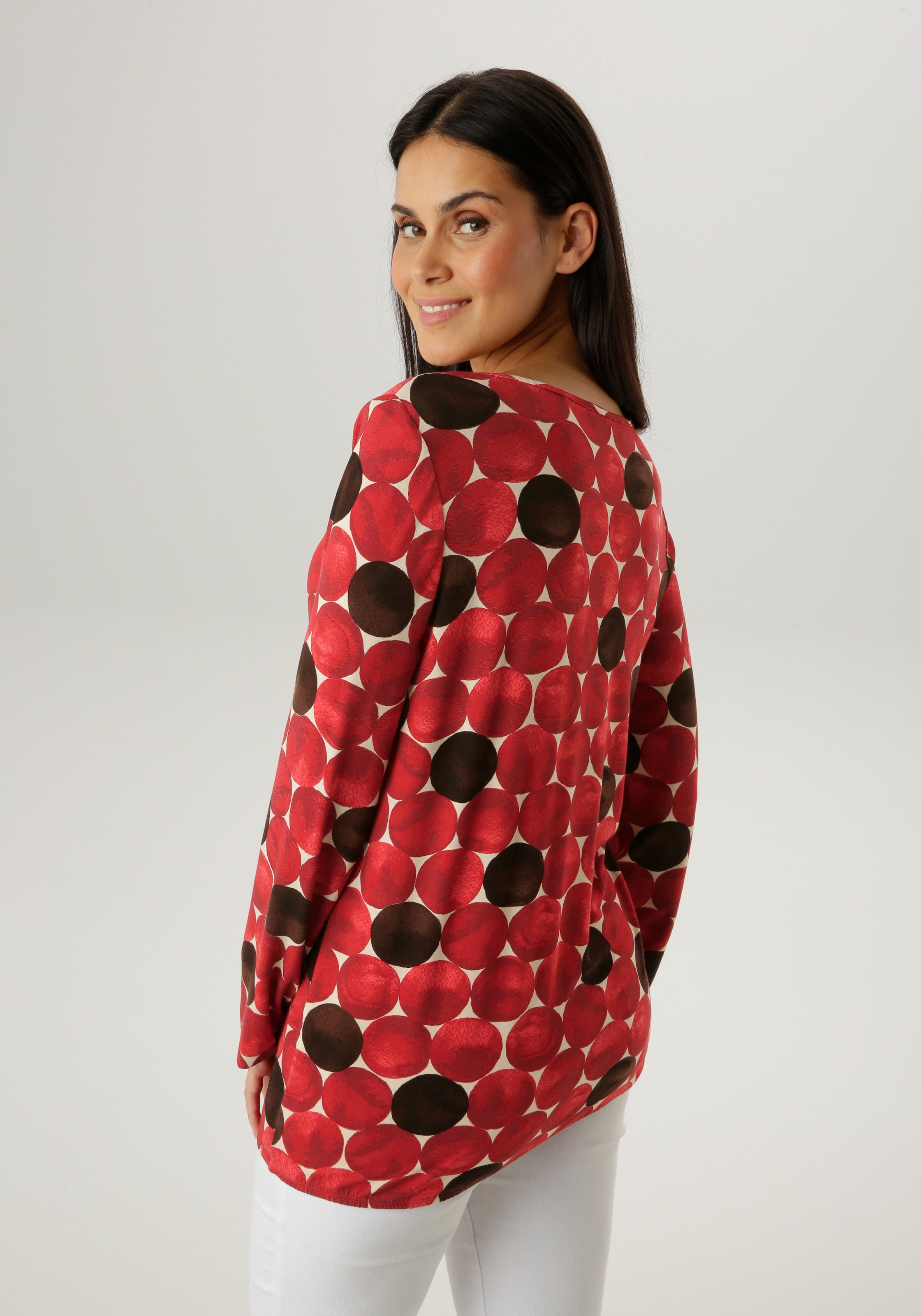 Aniston SELECTED Langarmshirt mit Cut-out und grossflächigen Kreis-Druck - NEUE KOLLEKTION