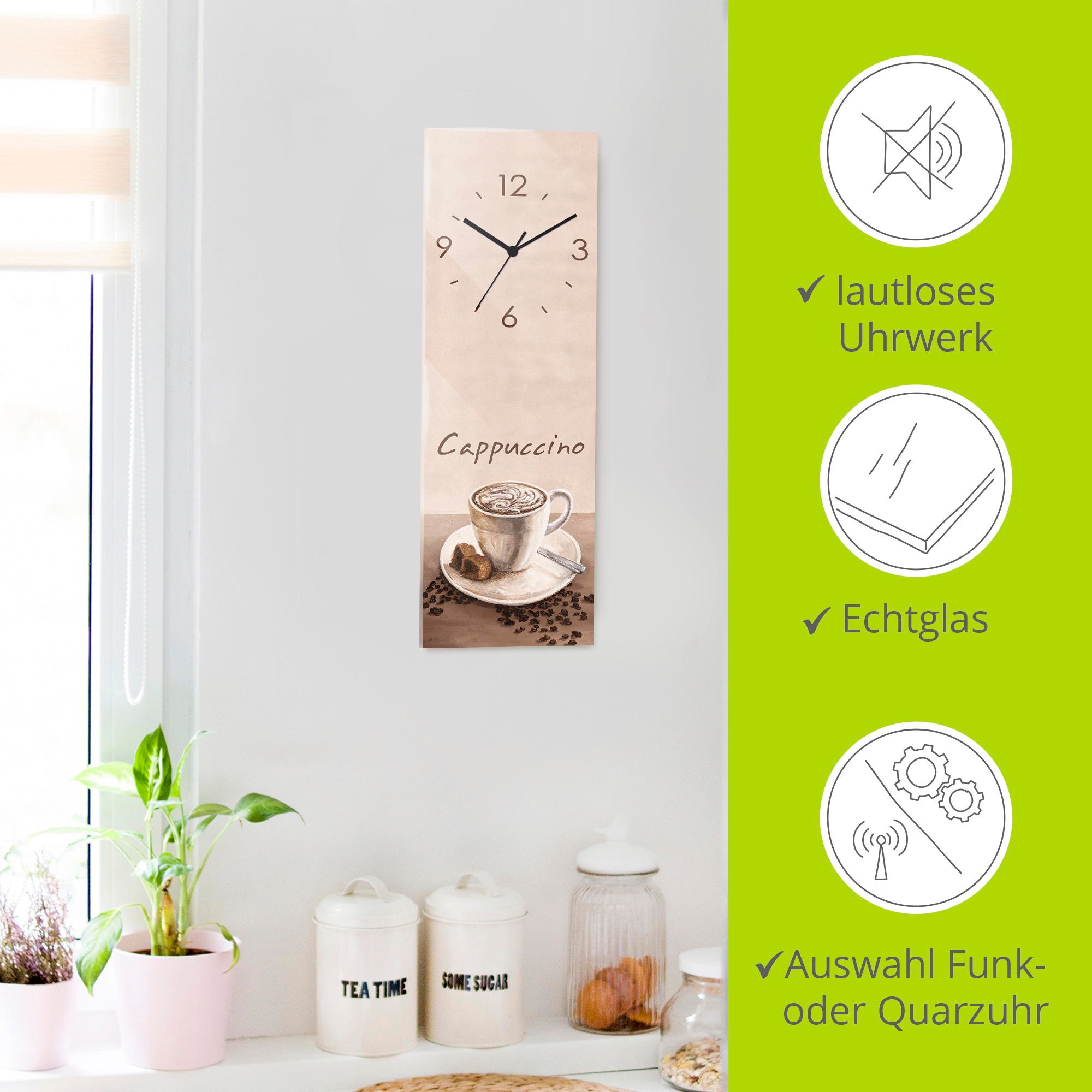 Artland Wanduhr »Cappuccino - Kaffee« wahlweise mit Quarz- oder Funkuhrwerk, lautlos ohne Tickgeräusche