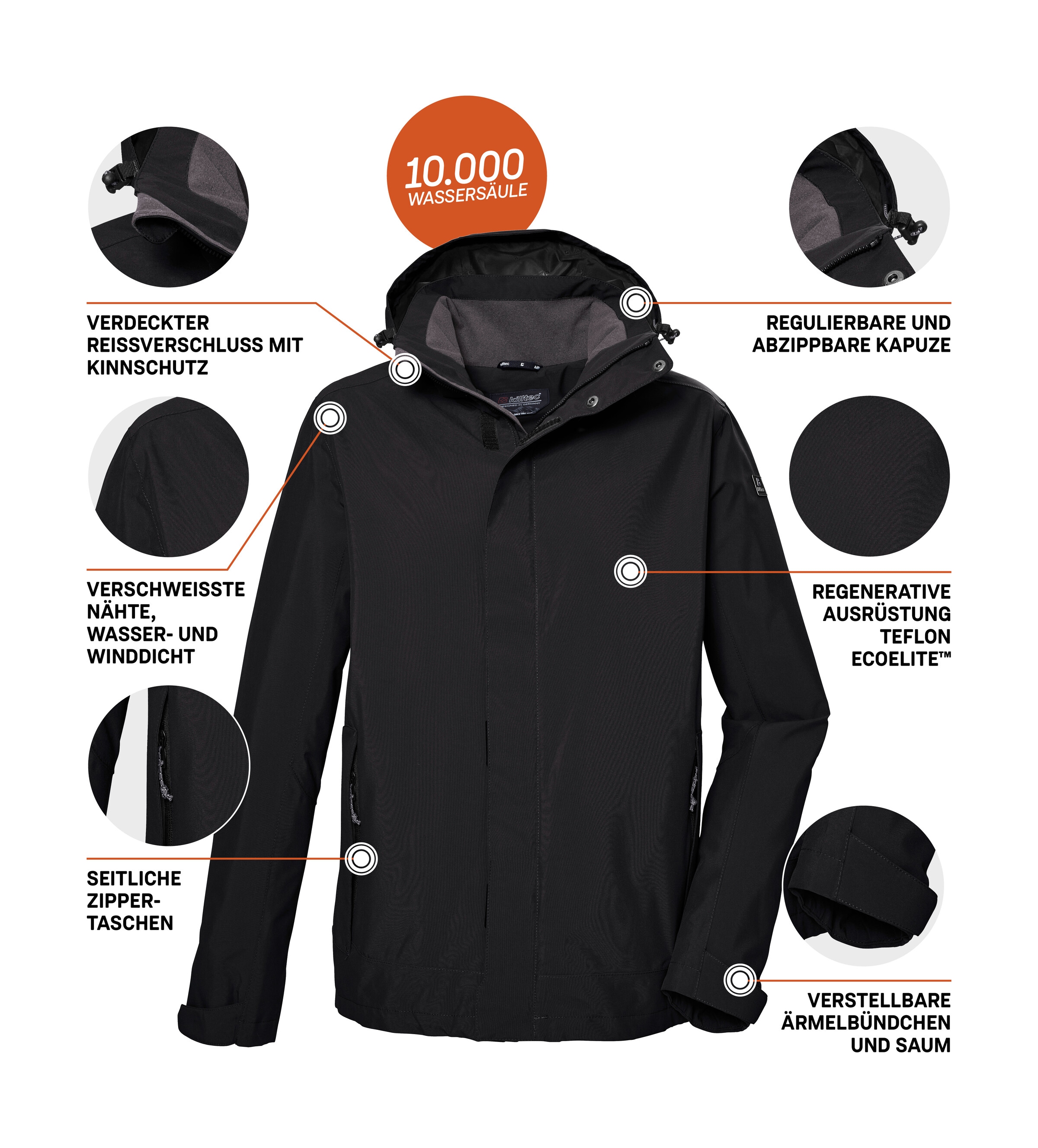 Killtec Veste fonctionnelle »KOS 87 MN JCKT« Wasser- und winddicht, atmungsaktiv, abnehmbare Kapuze