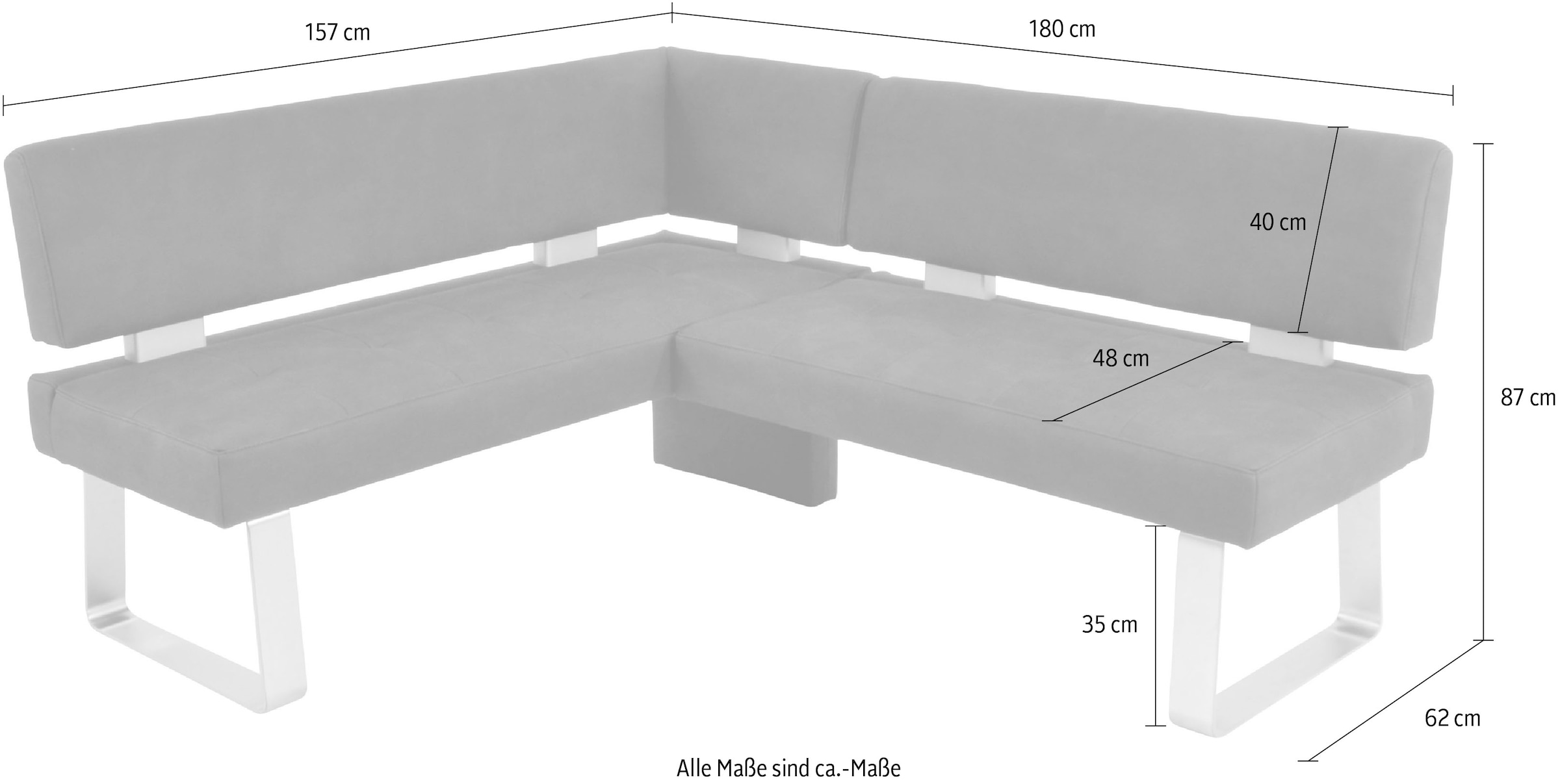 K+W Komfort & Wohnen Banc d'angle »Santos II Esszimmerbank« rembourré, banquette d'angle, choix de côté long 180 cm droite ou gauche