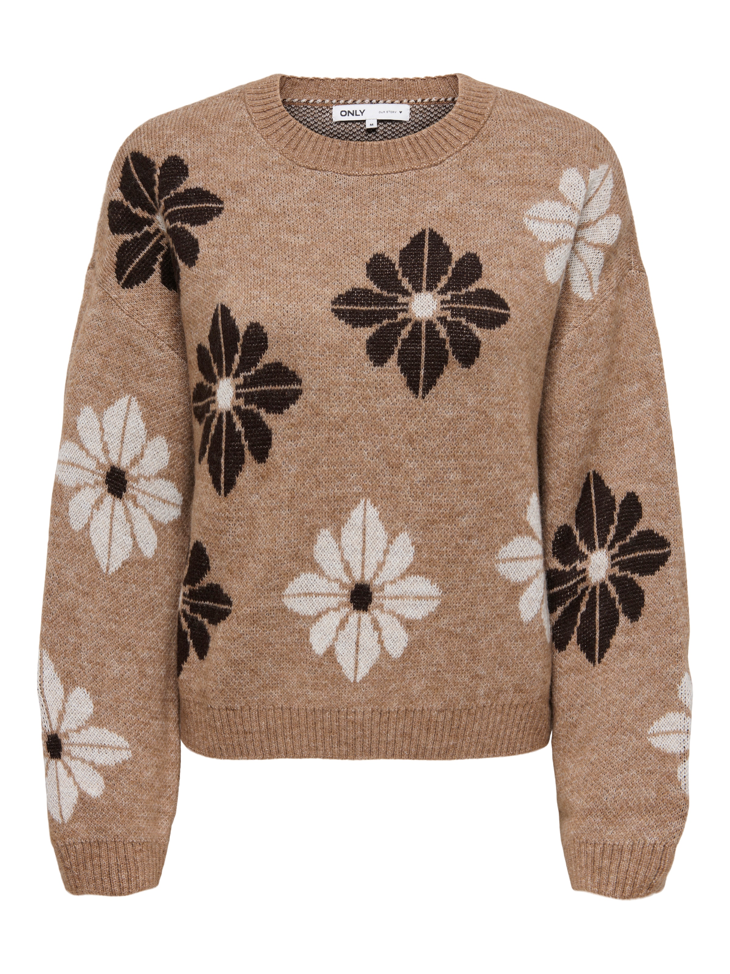 ONLY Rundhalspullover »ONLFREESIA LS FLOWER O-NECK RP KNT« mit Blümchen - Strickmuster