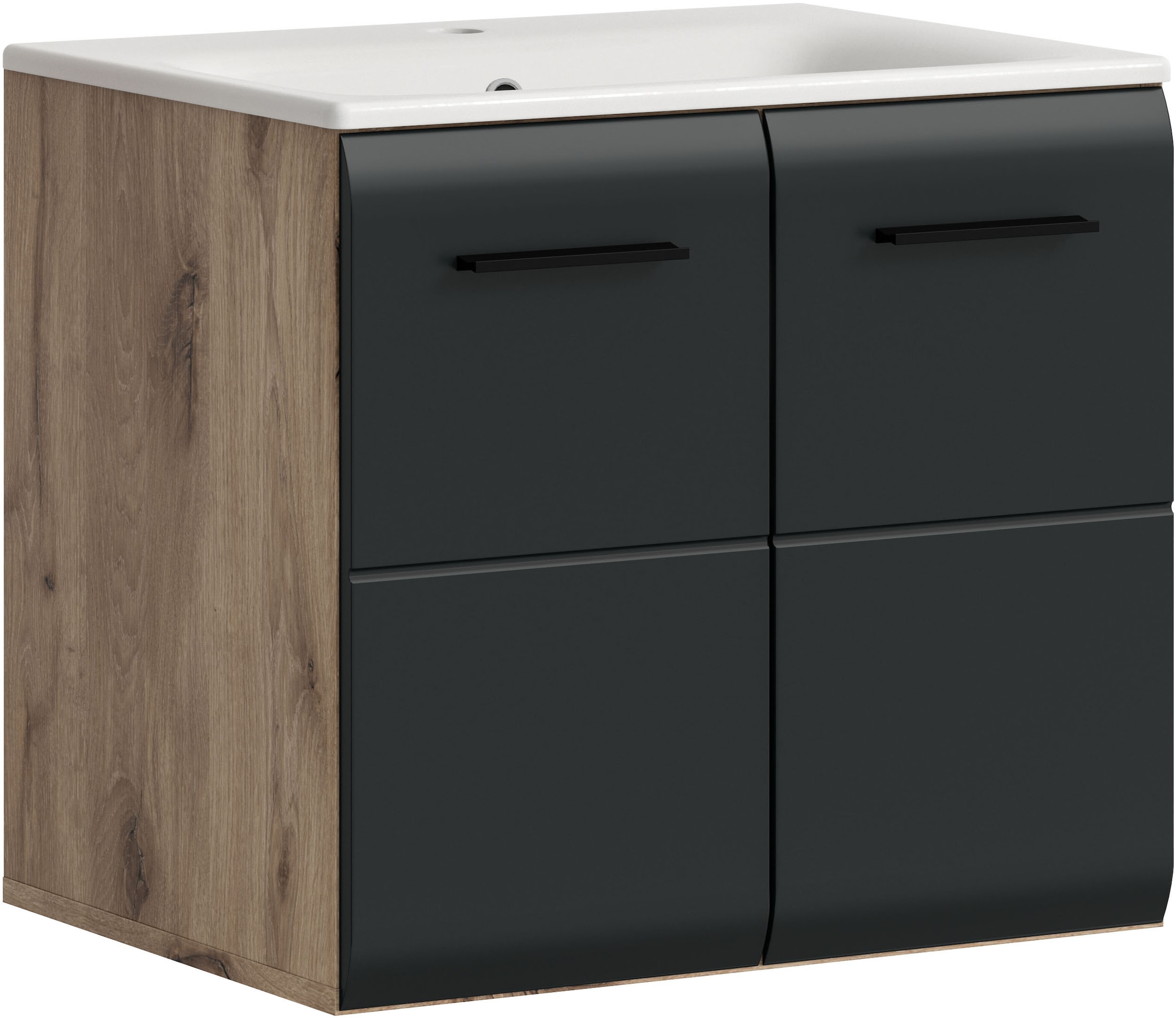 welltime Waschbeckenunterschrank 2 Stk. tlg. Florenz, Waschtisch inkl. Waschbecken, Nox Oak NB, 60 cm breit