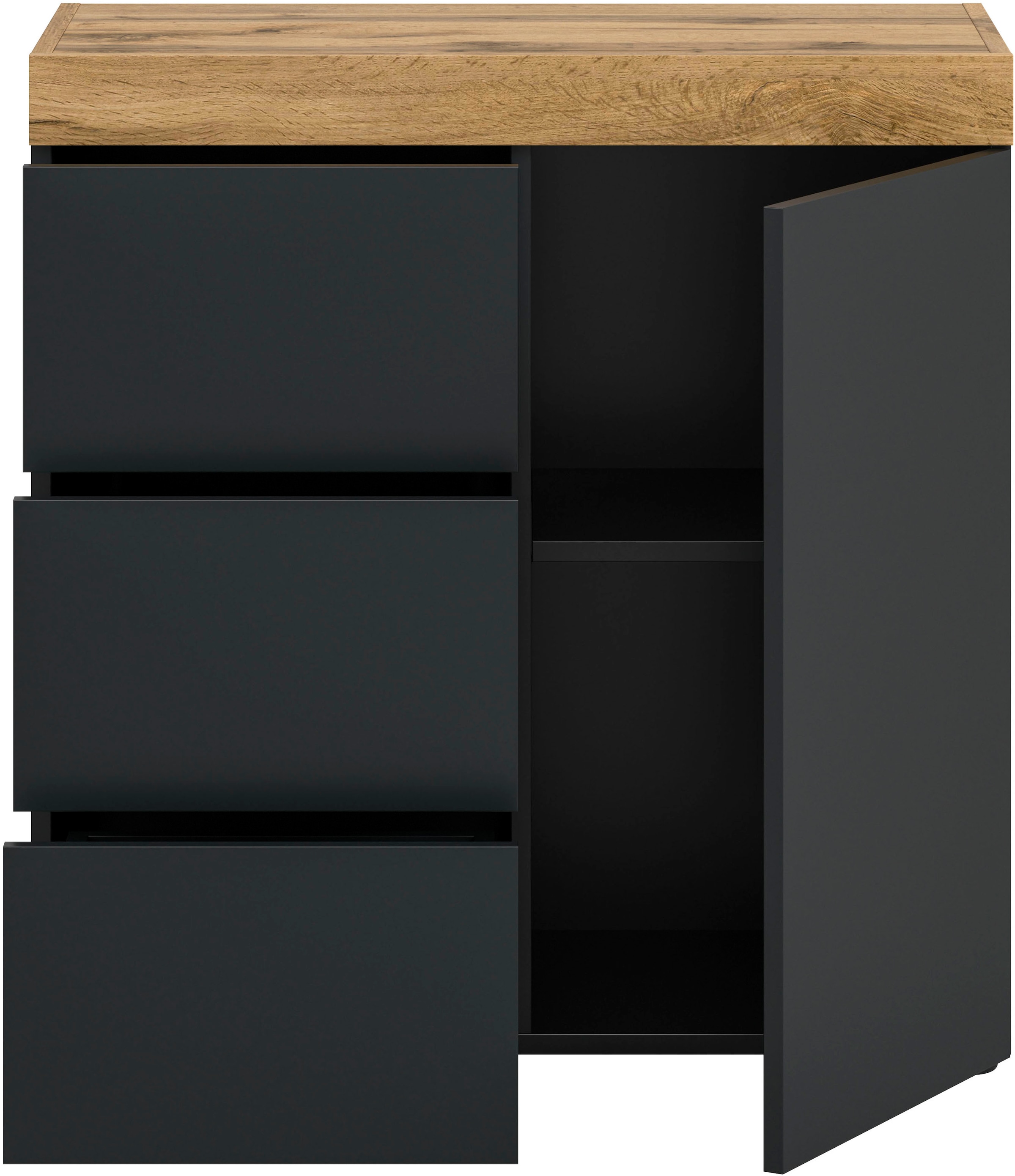GOODproduct Commode »MAMBO, Breite 77cm, 1 Tür, 3 Schubkästen, push-2-open« 2 farbige Ausführung, in verschiedenen Farben erhältlich, 1 cuis tlg. Kommode, Anrichte, Wohnzimmer, Schlafzimmer