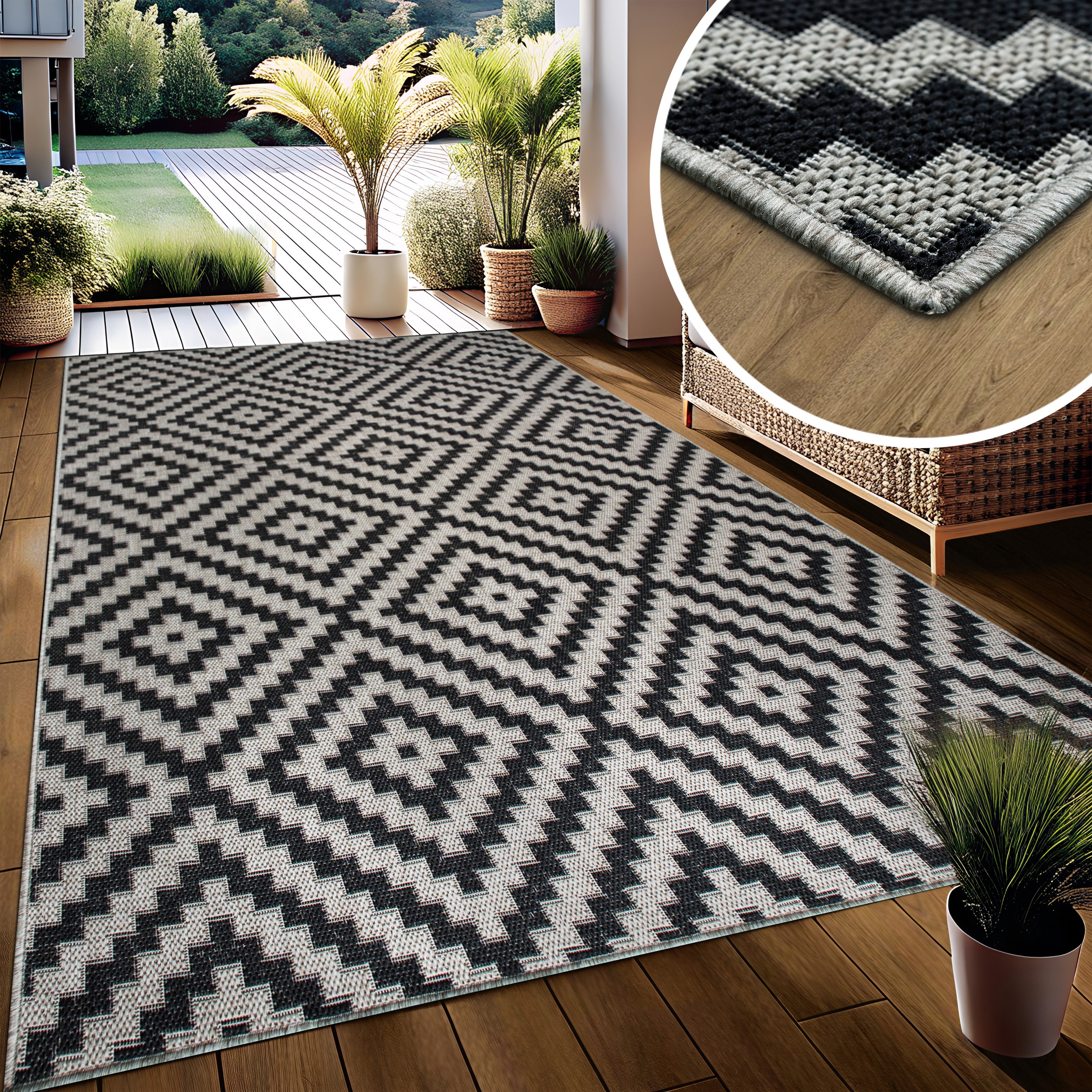 my home Tapis »Cordoba auch als Läufer erhältlich« Rectangulaire 3 mm Höhe In- und Outdoor geeignet, Sisal-Optik, Wetterfest & UV-beständig, Boho