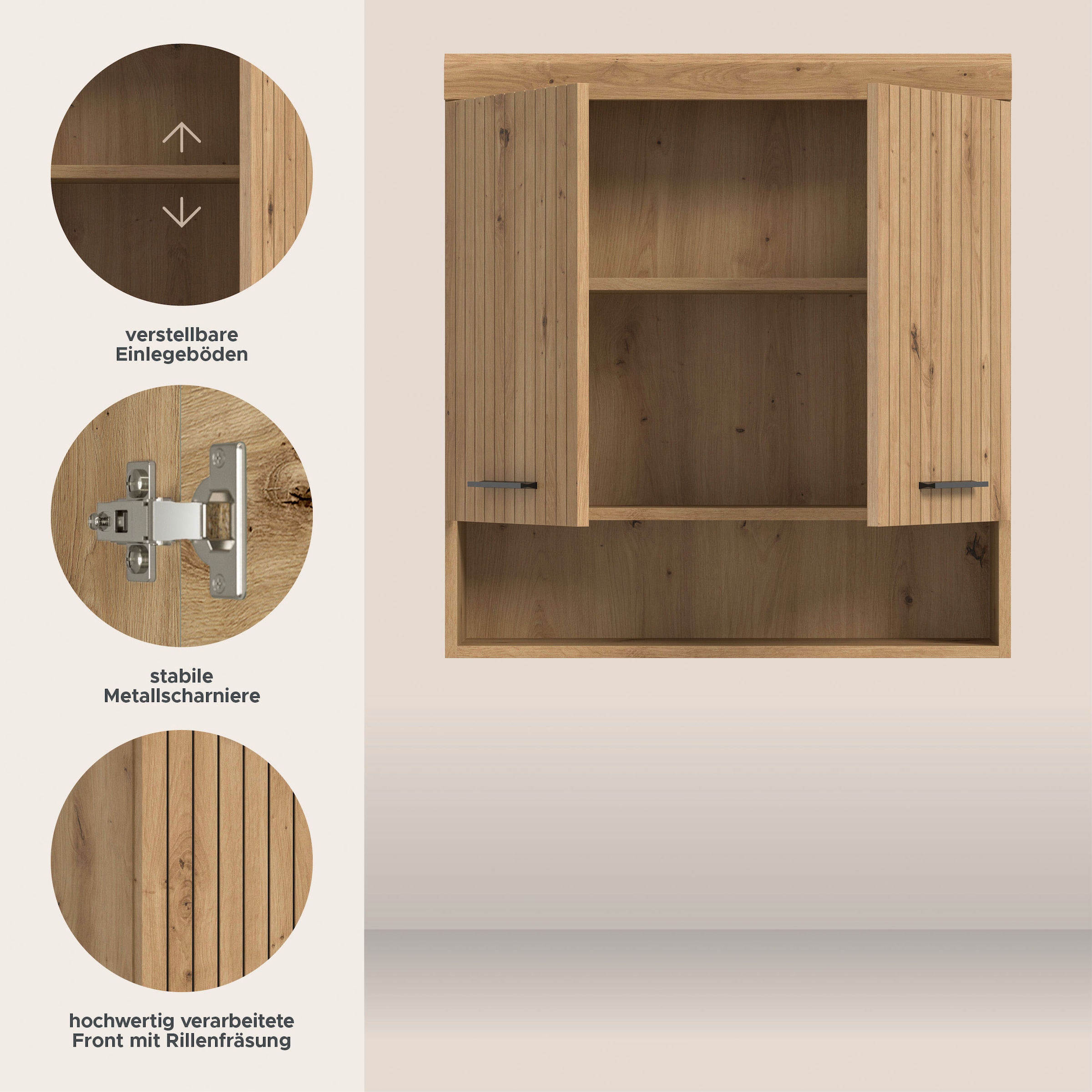 welltime Armoire suspendue »SIENA, Breite 74cm, 2 Türen, 1 offenes Fächer, MDF-Front« BEST-SELLER !,  disponible en plusieurs couleurs, meubles de salle de bain, armoire de salle de bain, armoire, salle de bain