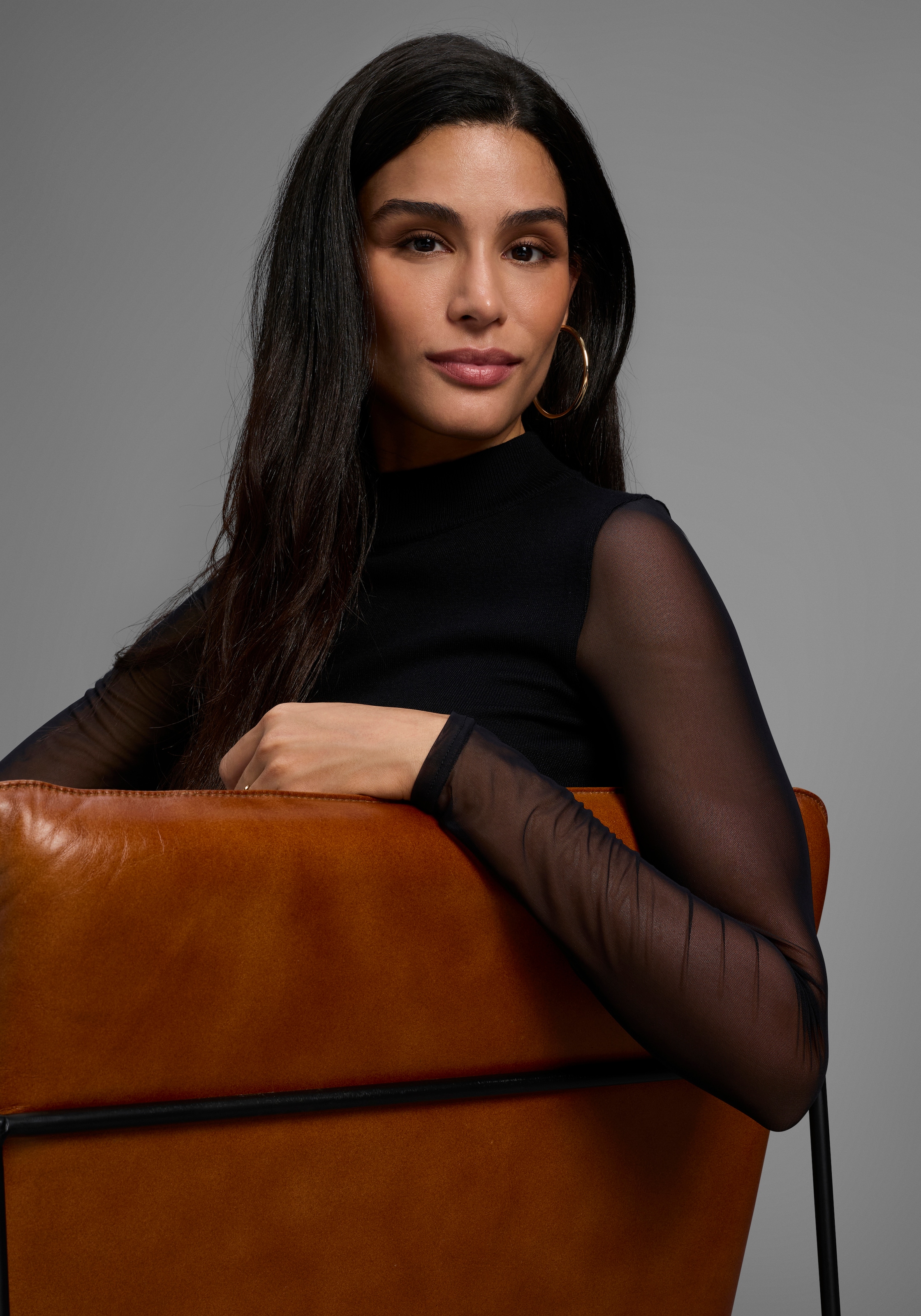 Laura Scott Pull à col montant Feinstrickpullover in enger Passform mit Mesh - NEUE KOLLEKTION