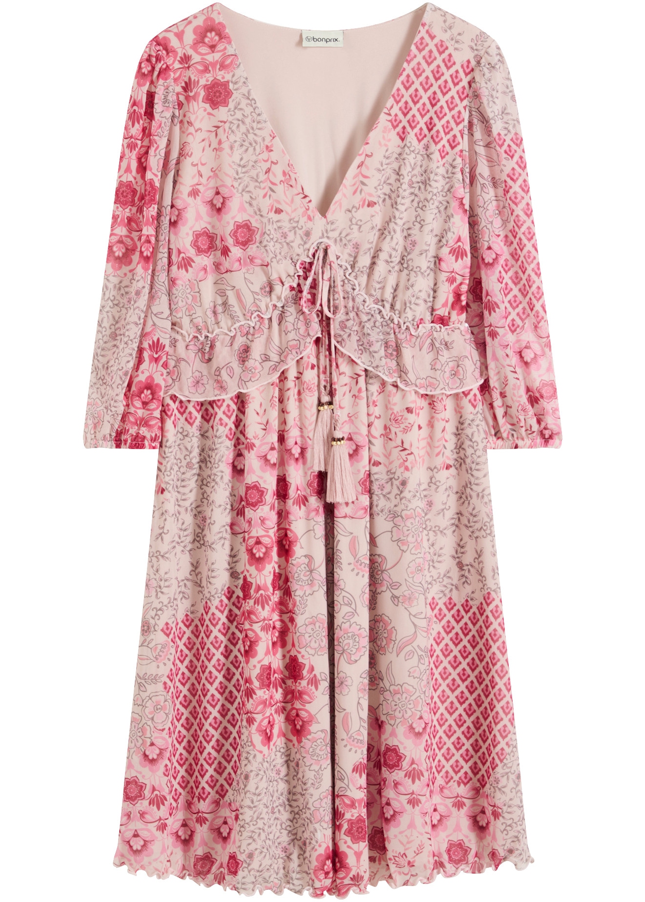 bonprix Robe tunique coupe ample, avec lien à la taille, manches 3/4, mesh