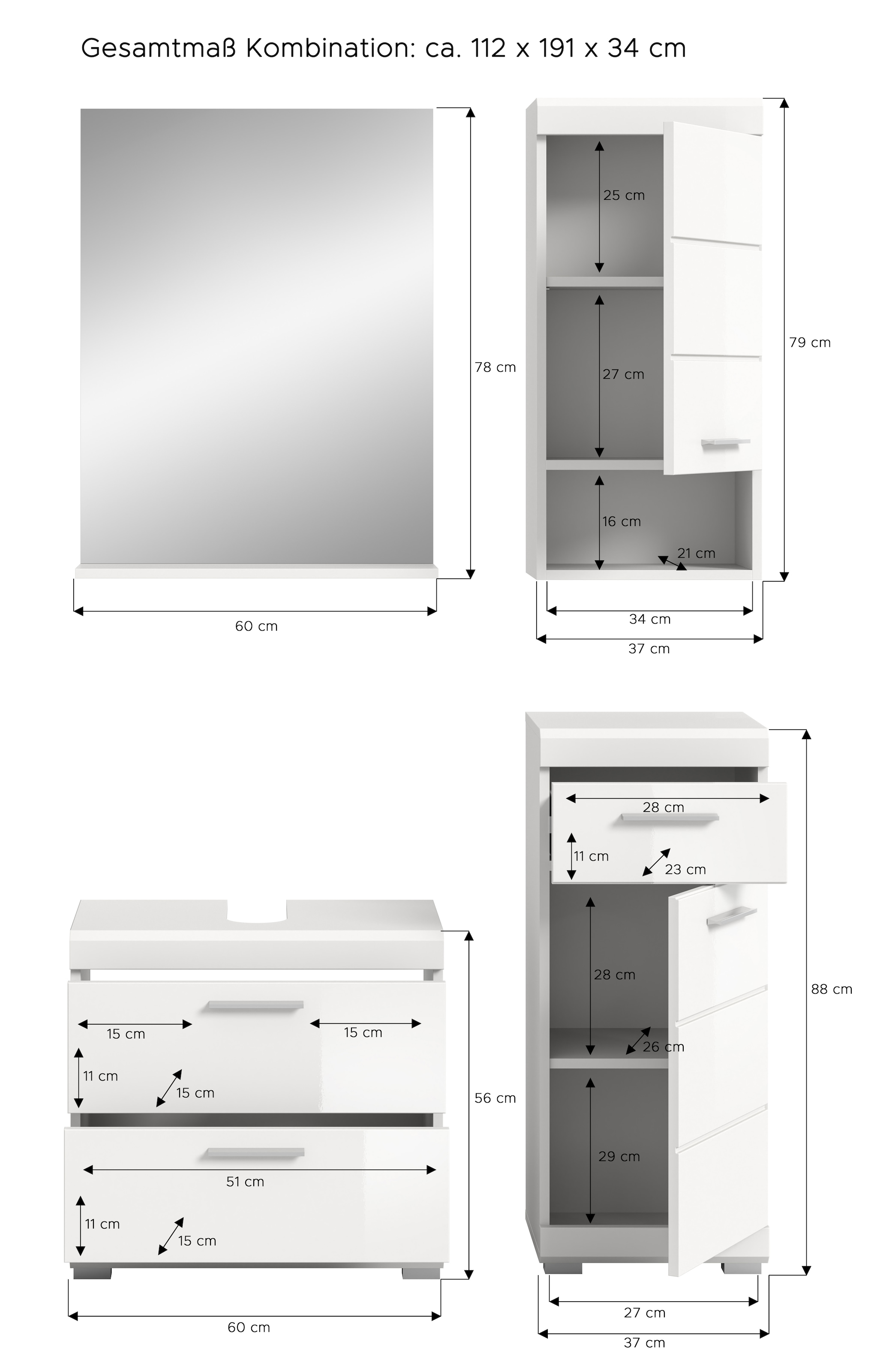 INOSIGN Badmöbel-Set »Siena, 4 teilig, bestehend aus:« Set, TOPSELLER!, 3 Stk. tlg.