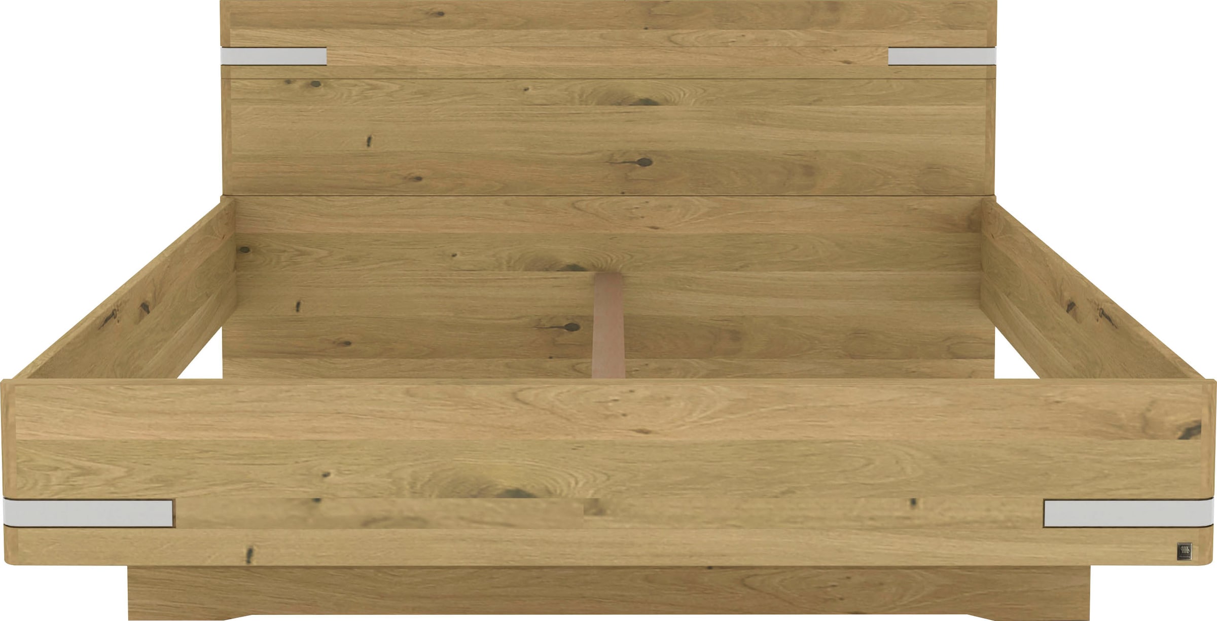 Musterring Lit en bois »Savona, Bettgestell, Bettrahmen, teilmassiv Bianco-Eiche« Capacité 220 kg, réglage 4 positions de hauteur de couchage, MADE IN GERMANY,  tête de lit en chêne Bianco massif, détails en chrome, différentes tailles