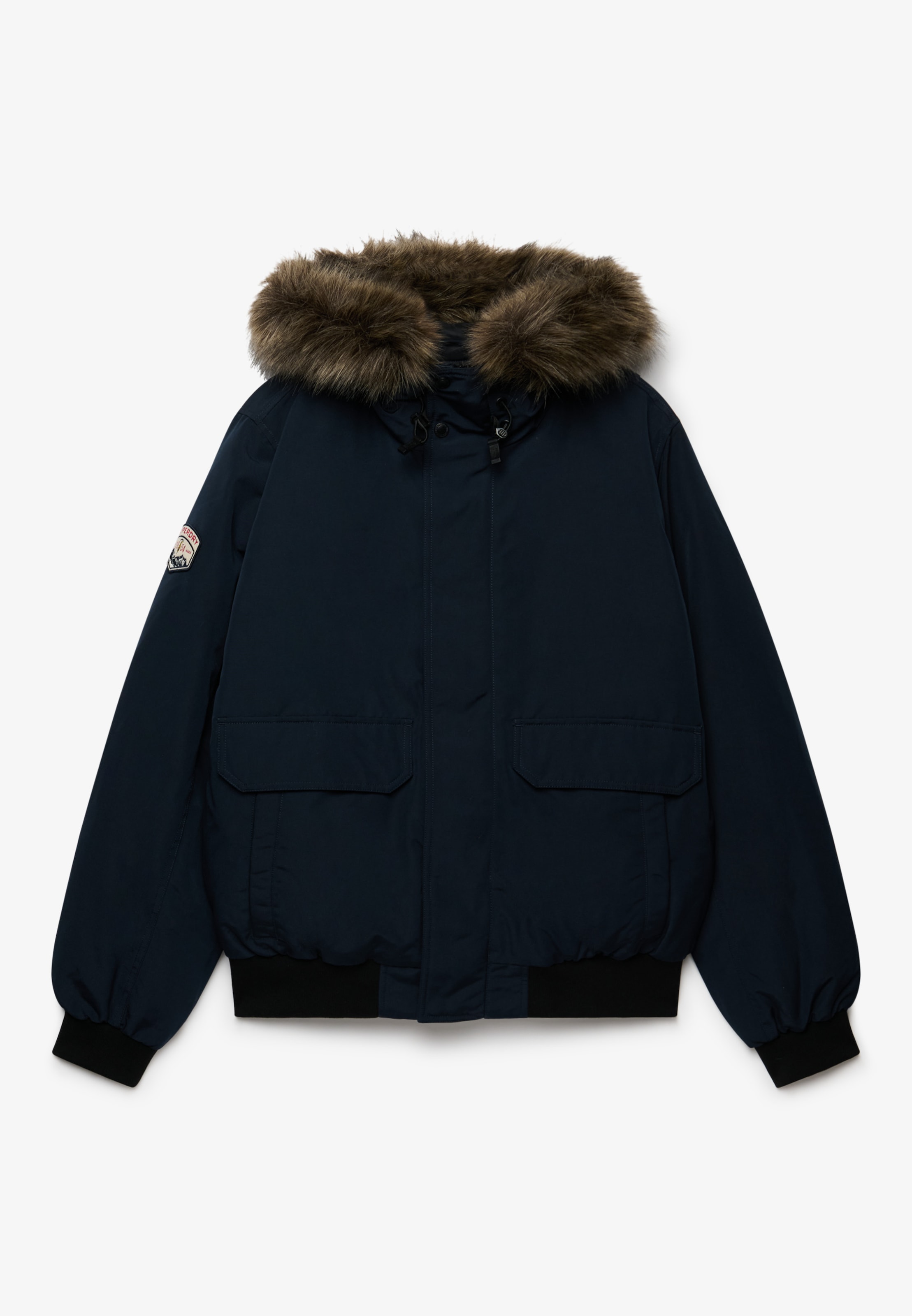 Superdry Veste bomber »FAUX FUR EVEREST BOMBER JACKET« avec capuche fibre synthétique, coupe décontractée