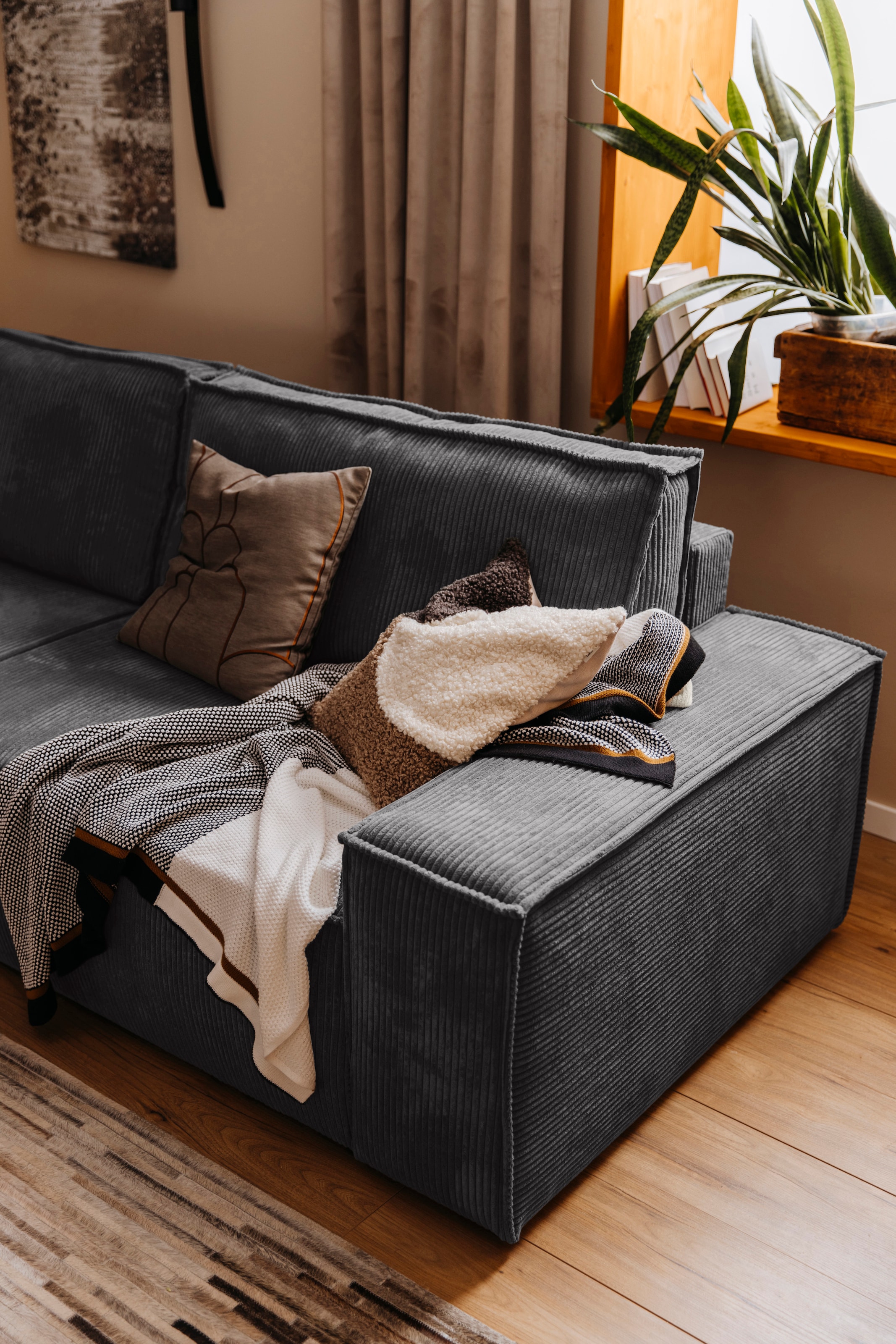 Home affaire 3-places »SHERWOOD Schlafsofa (257cm) Cord, Samtvelours, Vintage-Lederoptik« Schlaffunktion mit Bettkasten (ca. 136/200cm)
