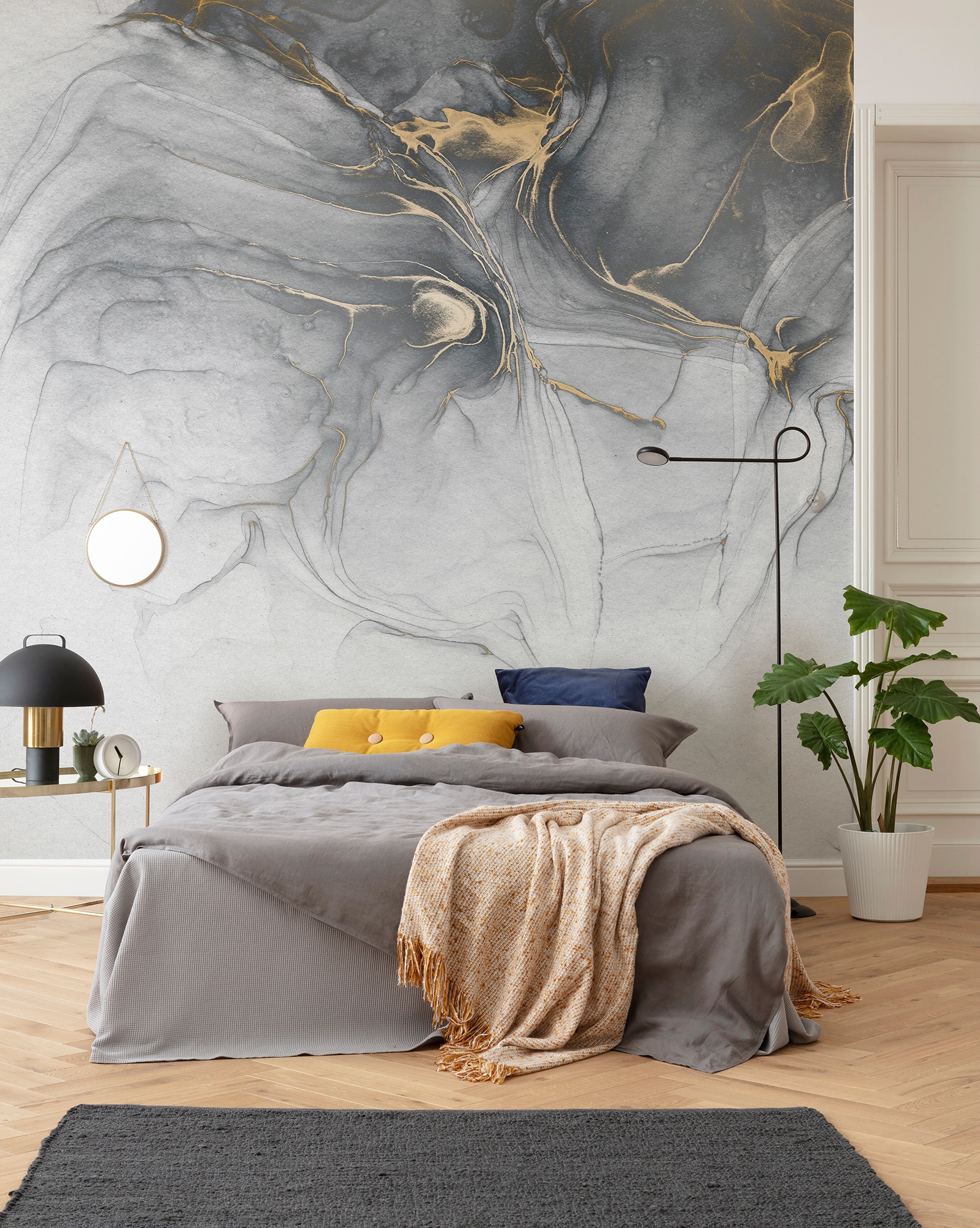 Komar Papier peint intissé »Digitaldruck Vlies -  Ink Gold Fluid - Grösse 300 x 280 cm« imprimé Wohnzimmer, Schlafzimmer