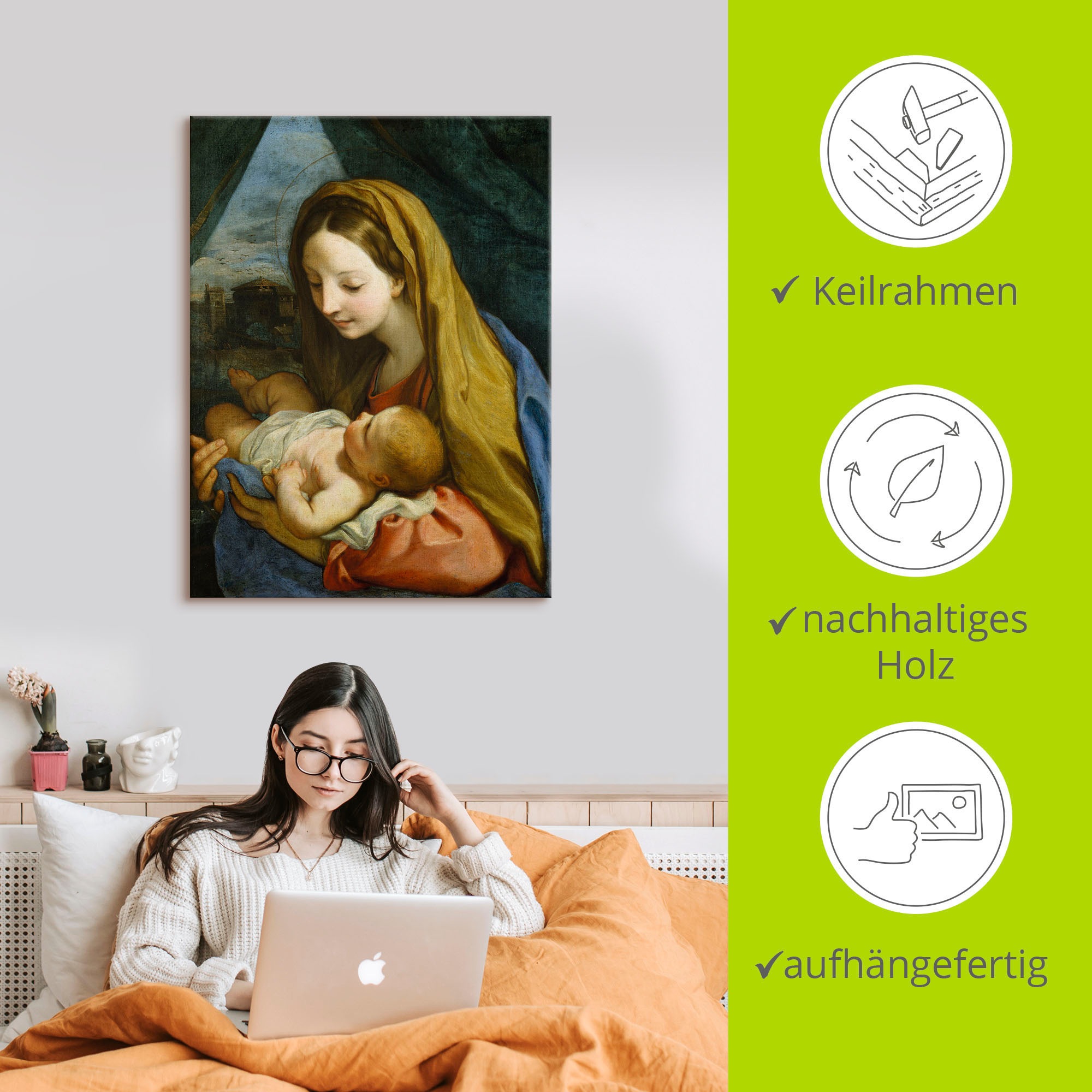 Artland Leinwandbild »Maria mit dem Kind. Um 1660« Religion 1 Stk. tlg. auf Keilrahmen gespannt