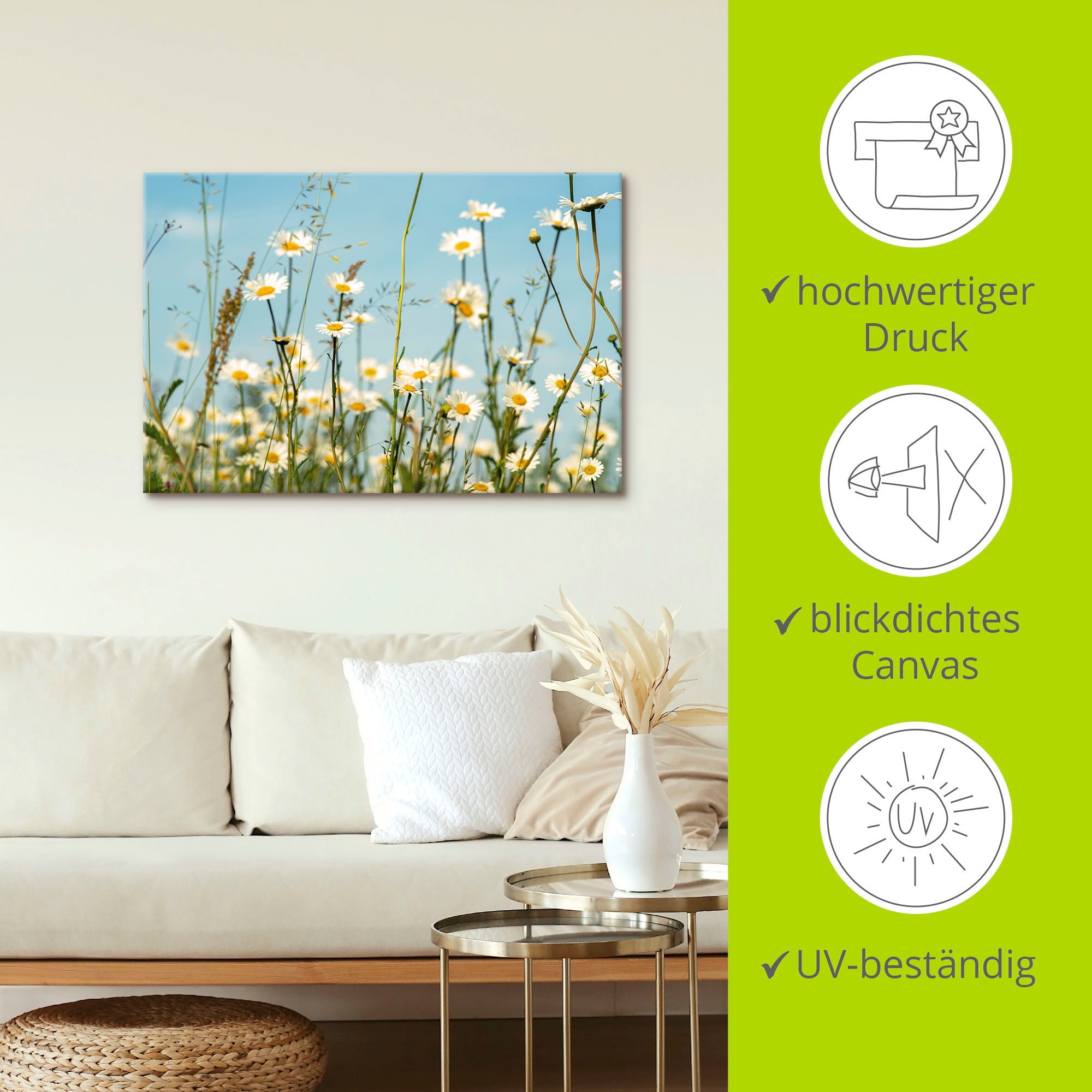 Artland Tableau sur toile »Margeriten vor Sommer Himmel« 1 cuis tlg. auf Holzrahmen gespannt