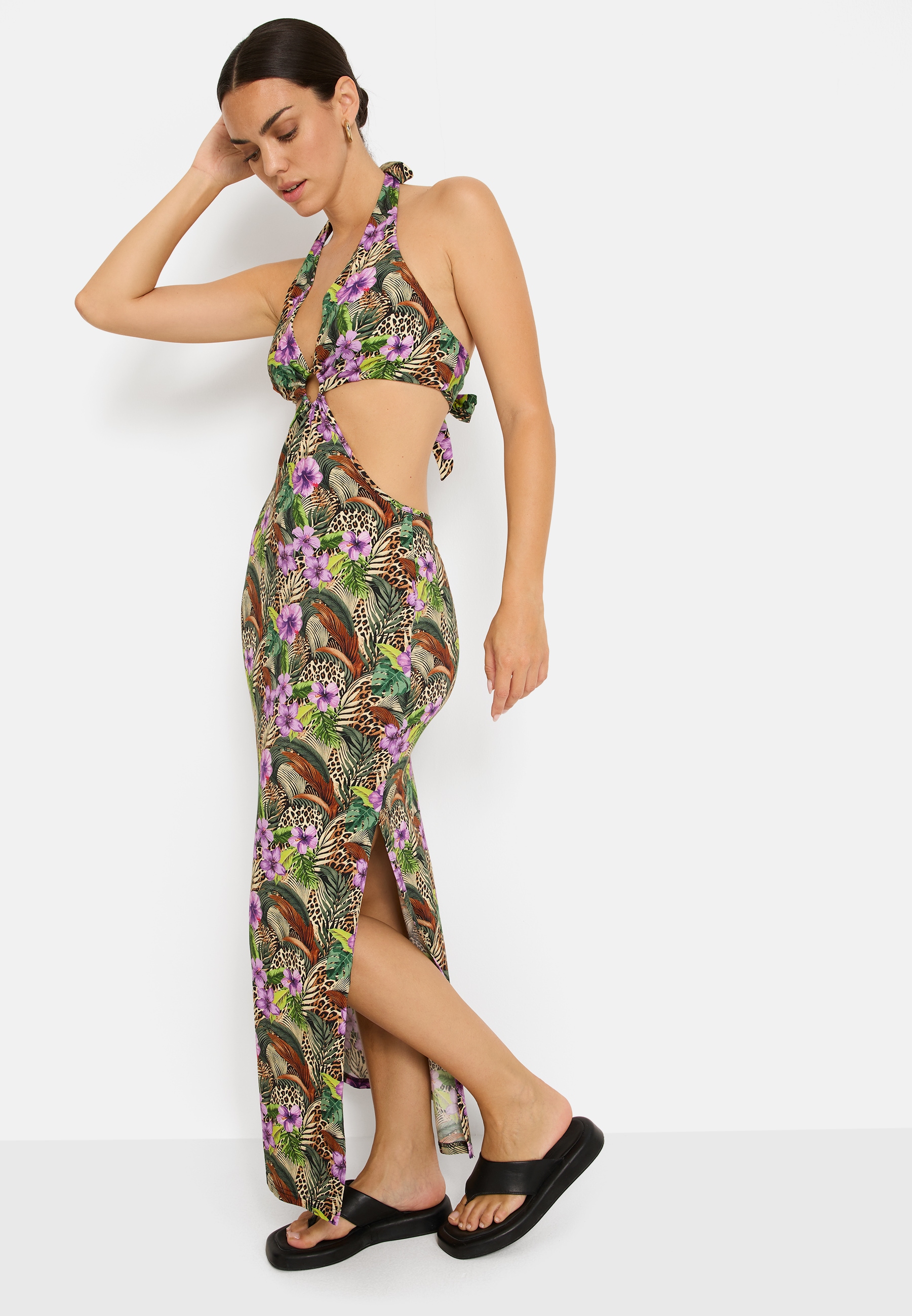 LSCN by LASCANA Maxi robe avec découpes, robe dos nu à imprimé intégral