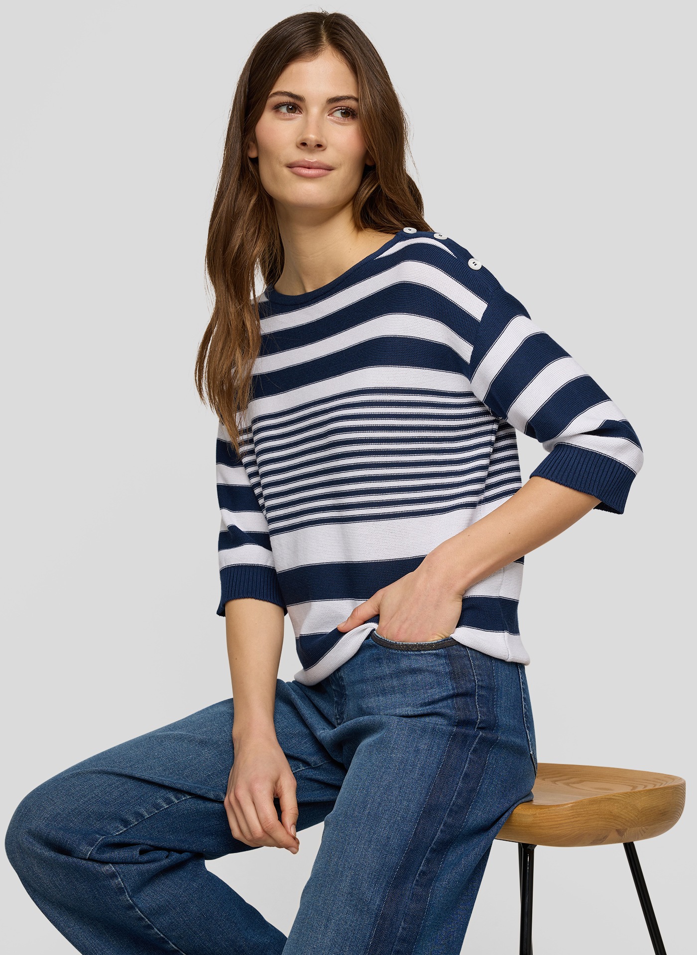 Rabe Pull à col rond mit Streifen Muster